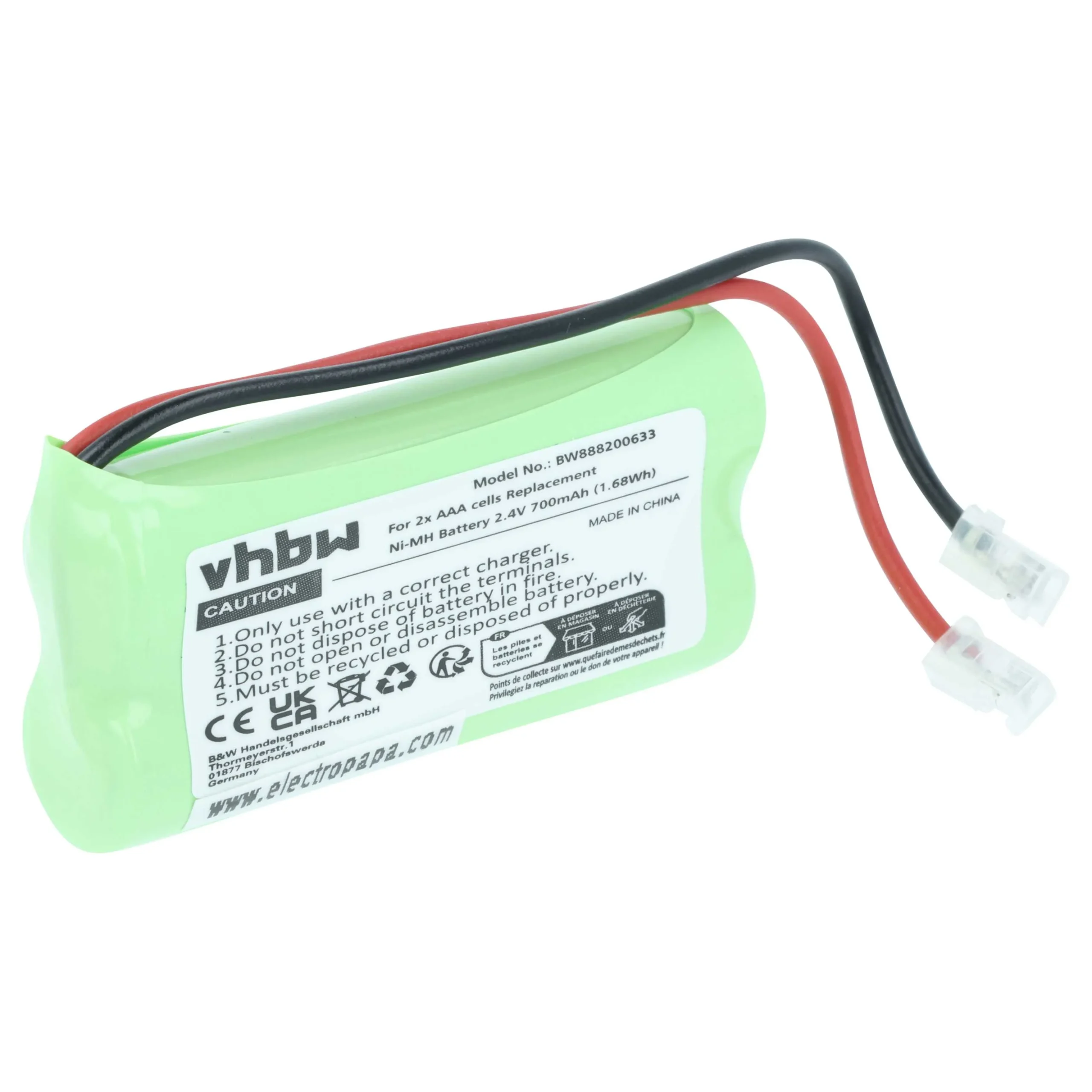 Batterie divers appareils - 700mAh 2,4V NiMH, 2x cellules, type AAA, micro, HR03