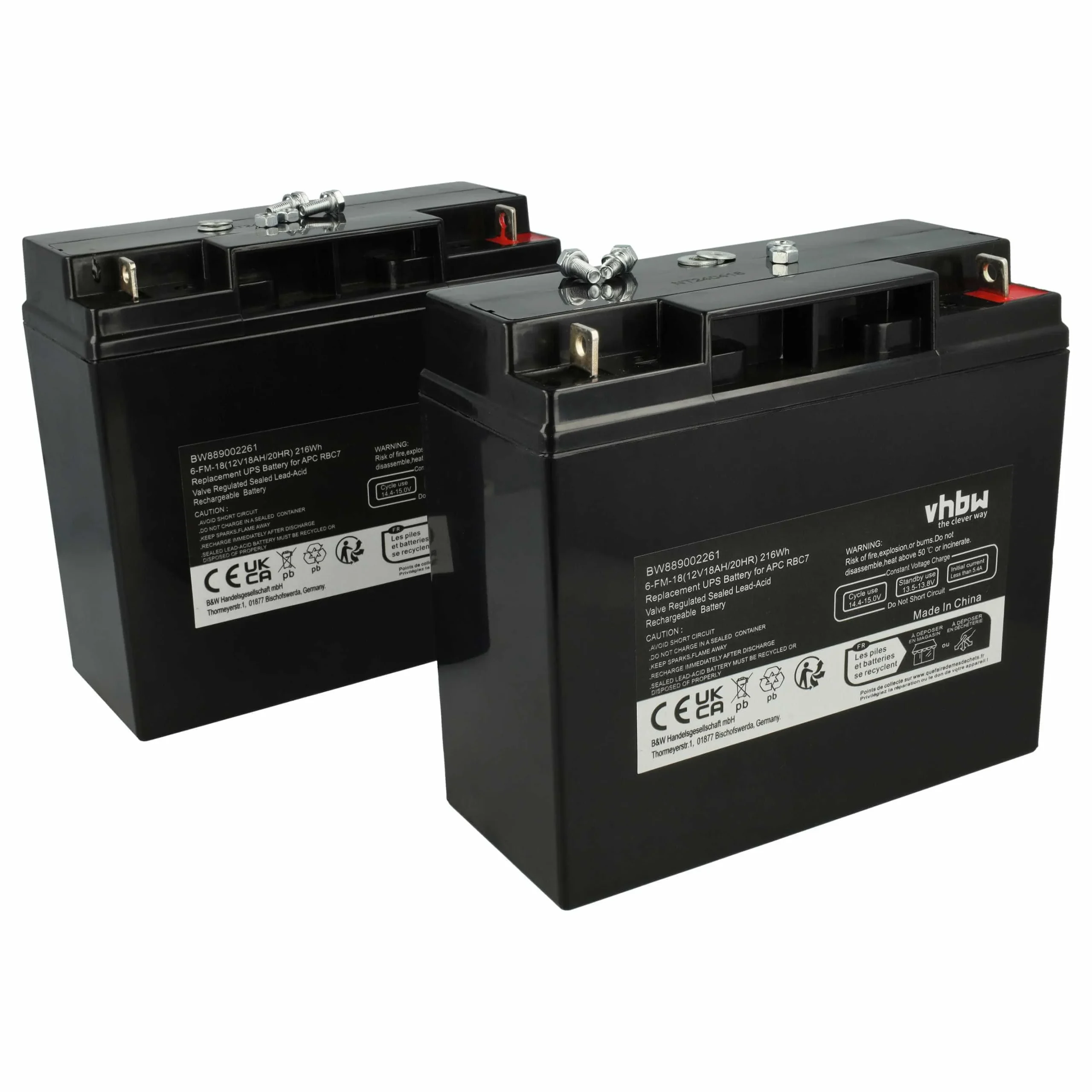 Batterie (2 pcs.) remplace APC AP1250, AGM09, RBC7, BT12-18, RBC50 ASI - 18000mAh 12V AGM