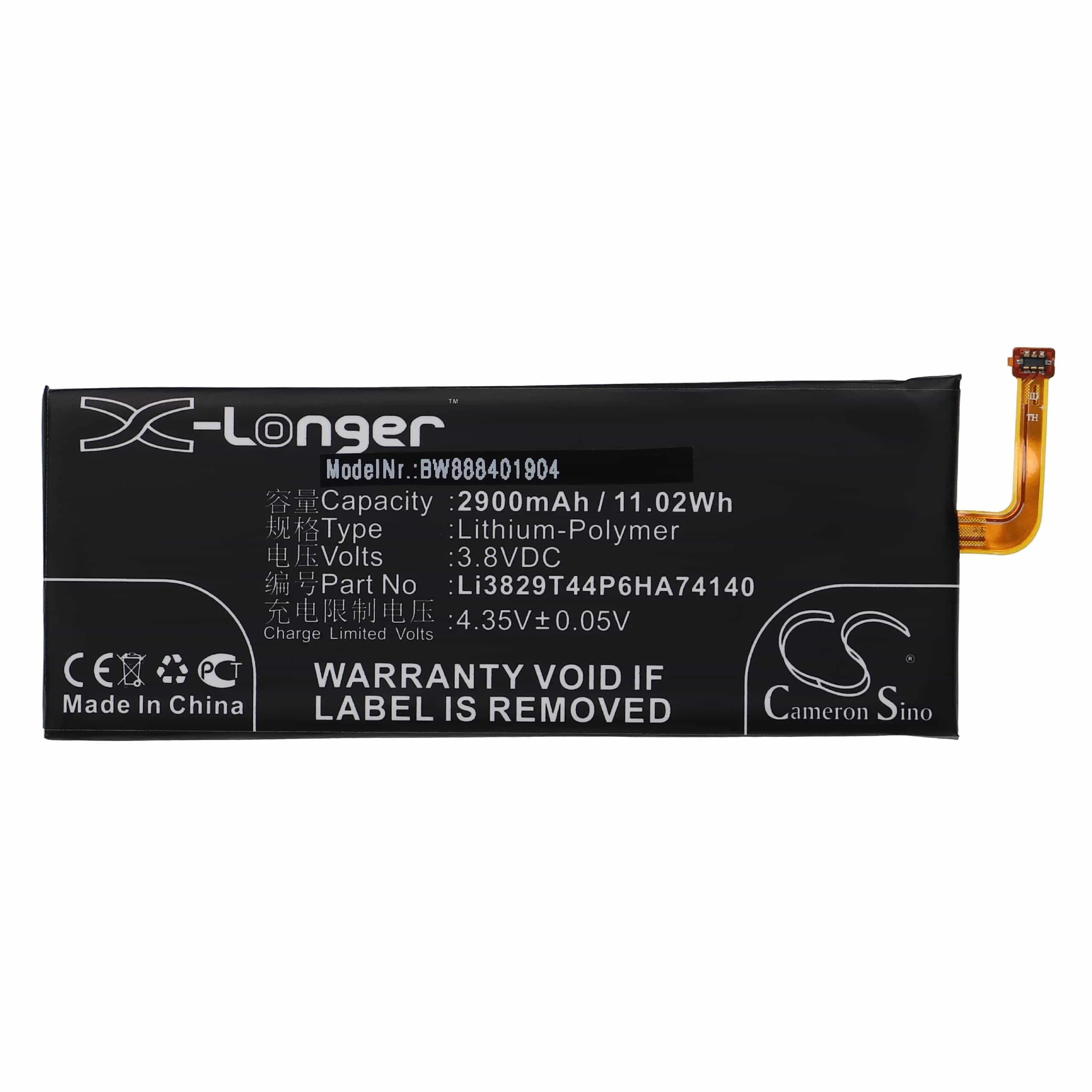 Batterie remplace ZTE Li3829T44P6HA74140 téléphone portable ZTE - 2900mAh 3,8V Li-polymère