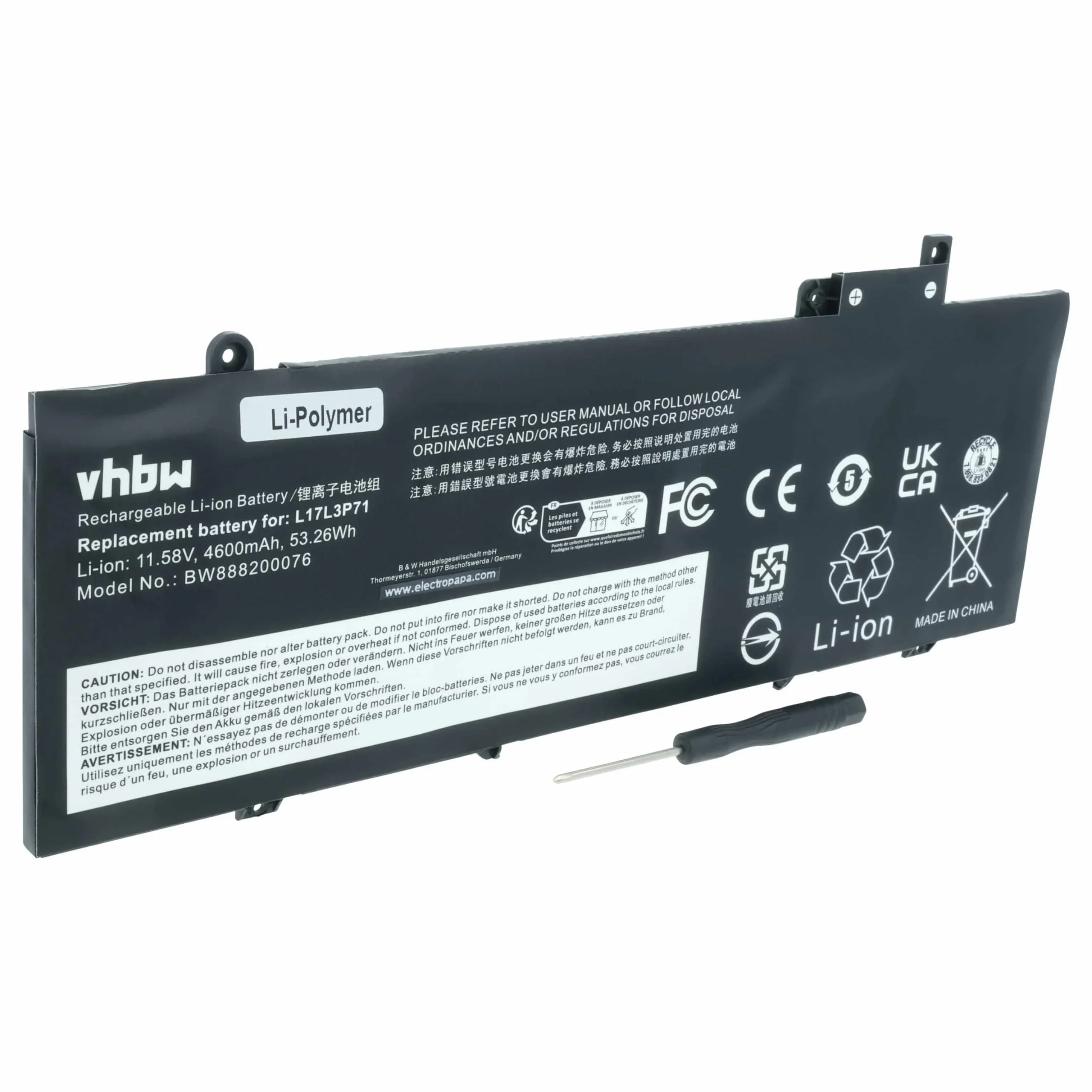 Batterie remplace Lenovo 01AV479, 01AV480, 01AV478 pour ordinateur portable Lenovo- 4600mAh 11,58V Li-polymère