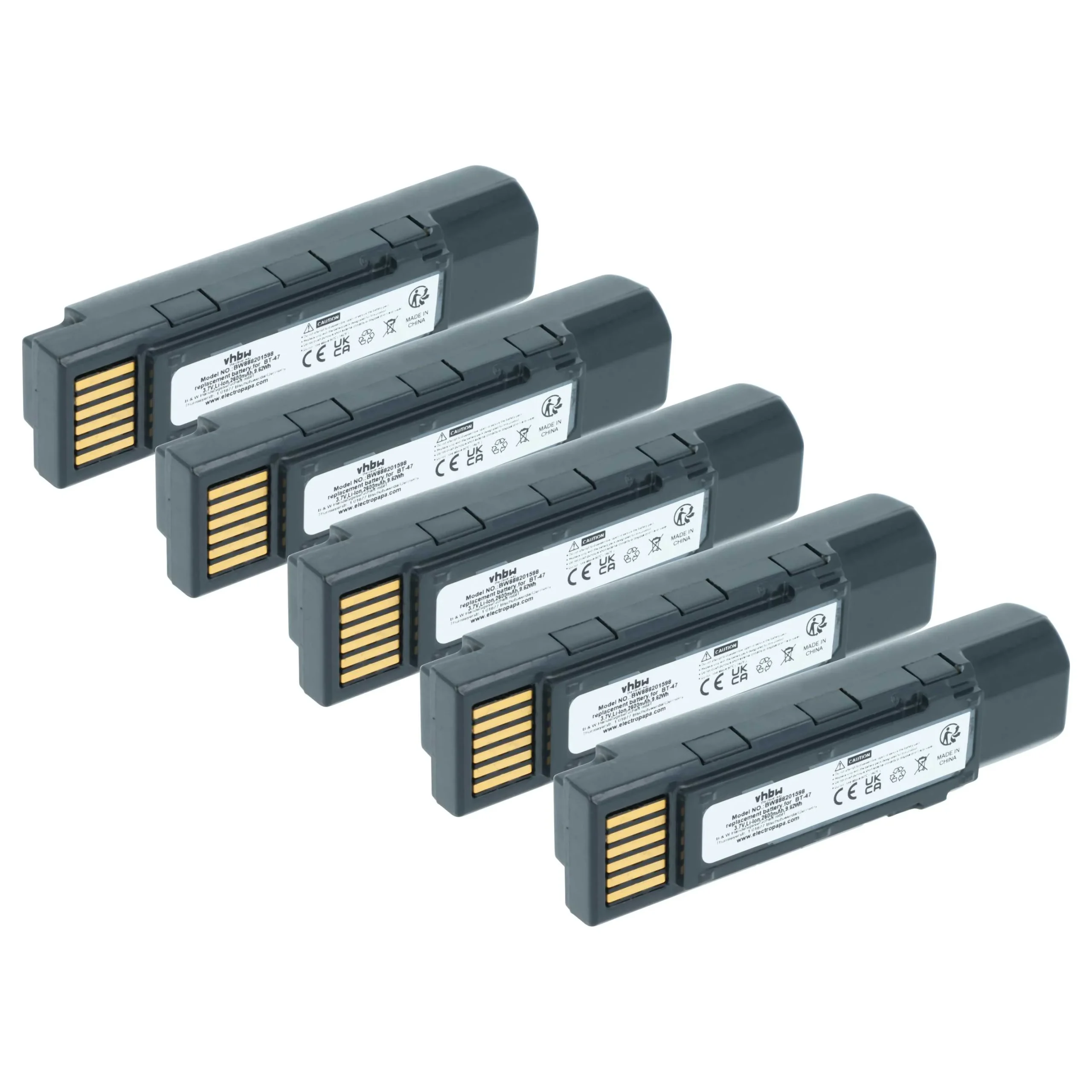 5x Batteries remplace Datalogic 128004721, BT-47, RBP-GM45 pour scanner de code-barre Datalogic - 2600mAh 3,7V