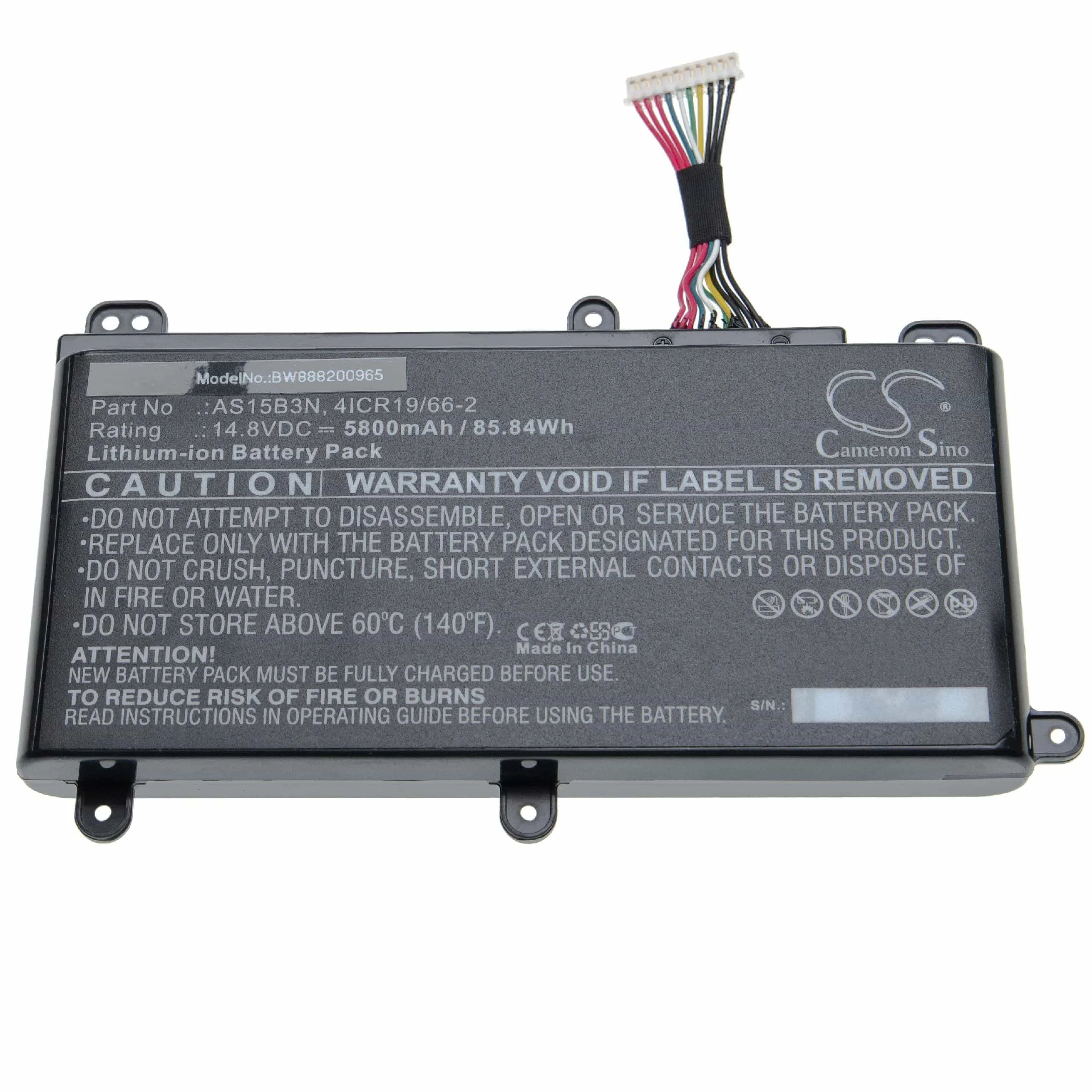Batterie remplace Acer 4ICR19/66-2, AS15B3N pour ordinateur portable Acer- 5800mAh 14,8V Li-ion, noir