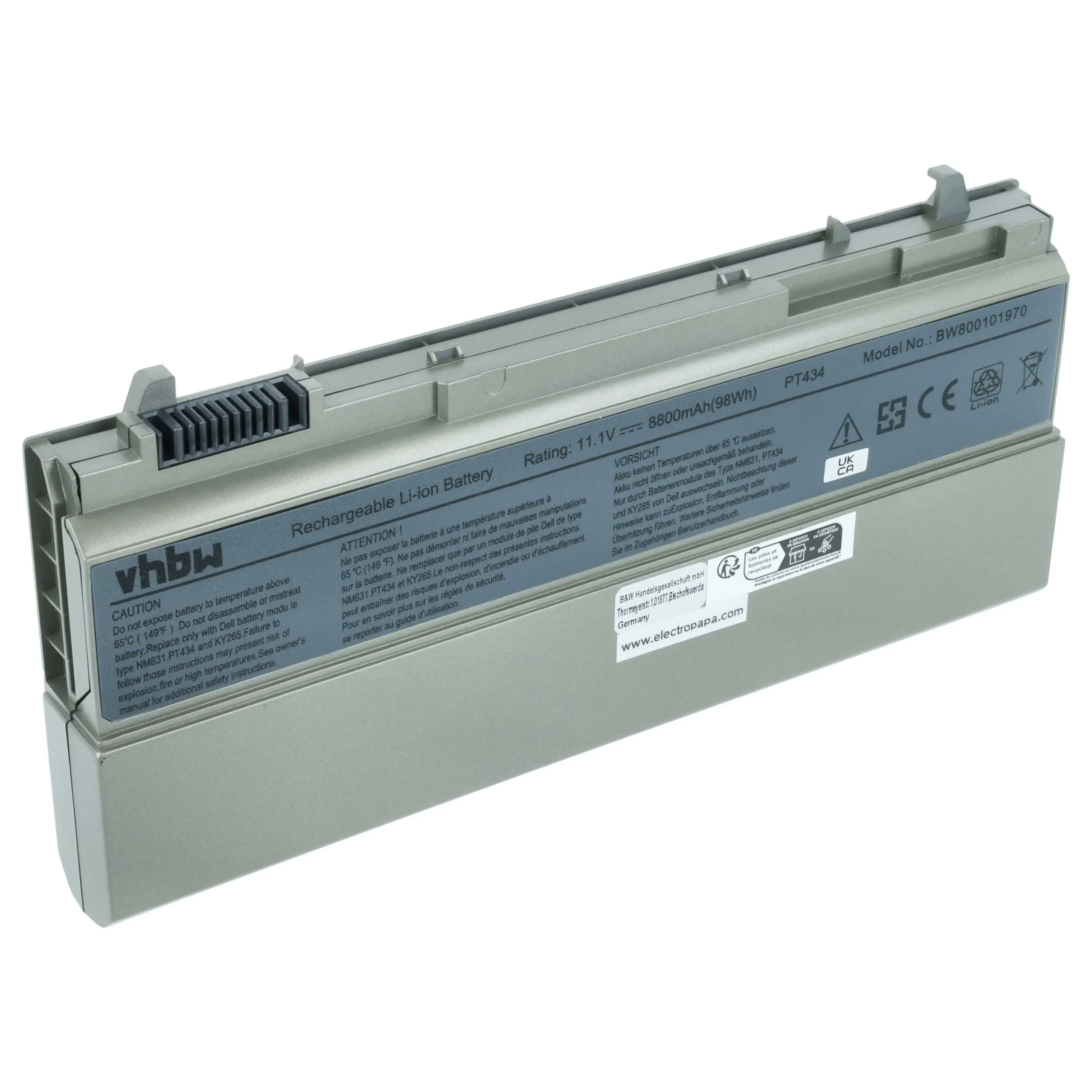 Batterie remplace Dell 0HJ590, 0H1391 pour ordinateur portable Dell- 8800mAh 11,1V Li-ion, gris argenté