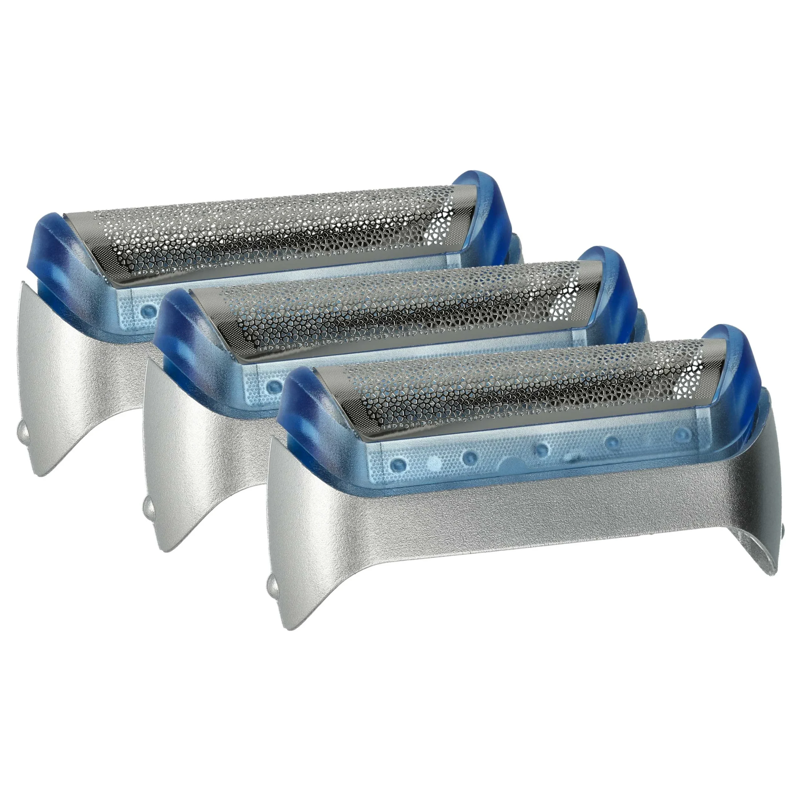 3x Grilles remplace Braun 20S pour rasoir Braun - avec cadre de tête, argenté/bleu