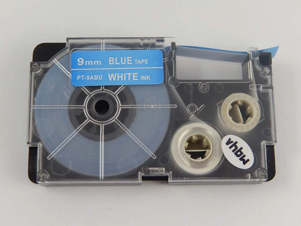 Cassette à ruban remplace Casio XR-9ABU, XR-9ABU1 - 9mm lettrage Blanc ruban Bleu, plastique