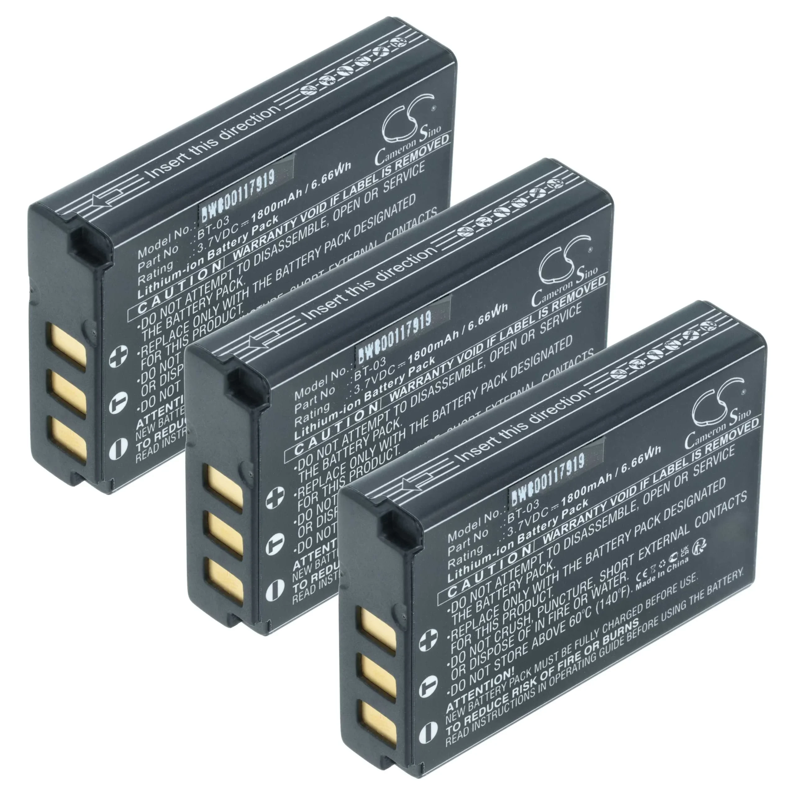 3x Batteries remplace Zoom BT-03 pour appareil photo Zoom- 1800mAh 3,7V Li-ion