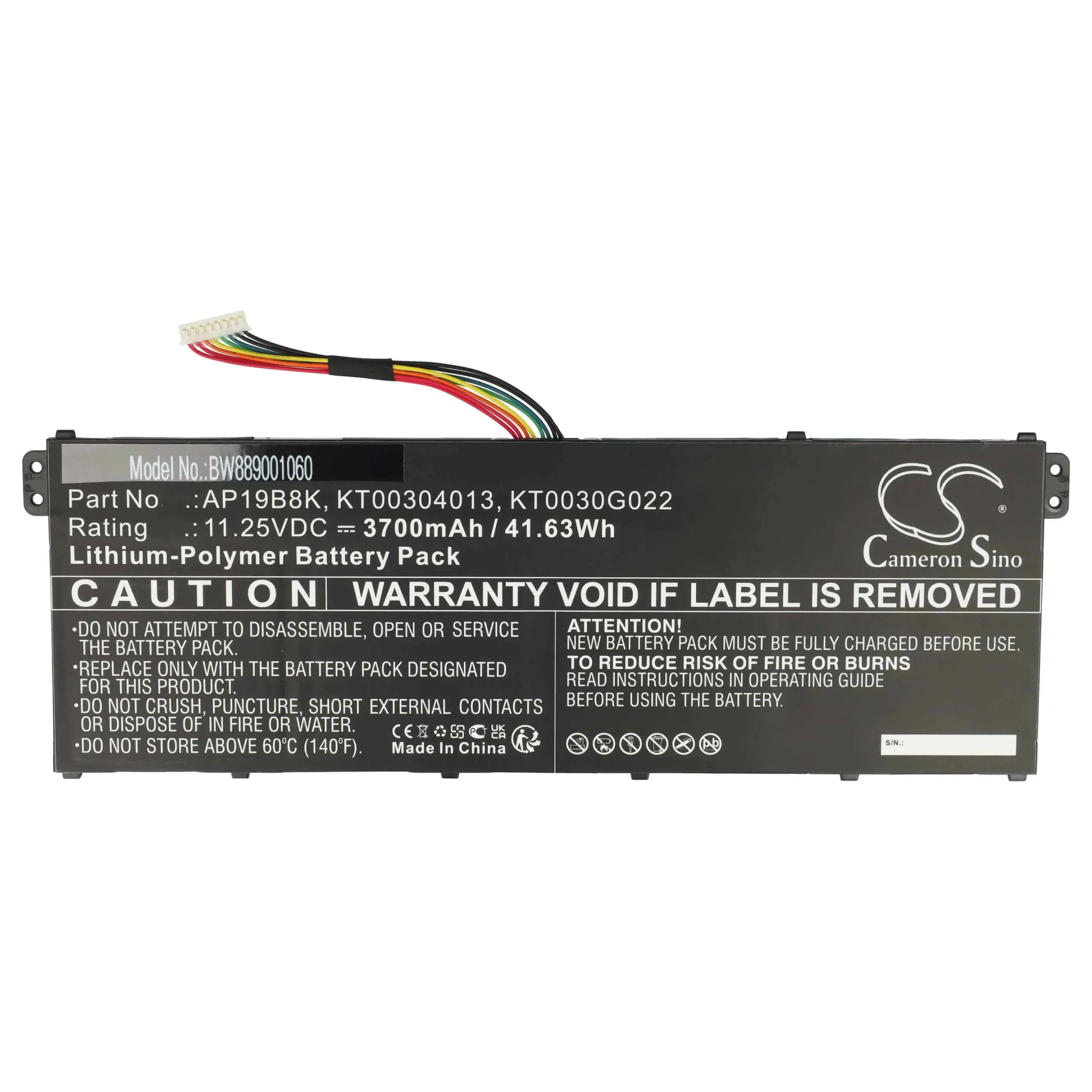 Batterie remplace Acer KT00304013, AP19B8K, AP18C4K pour ordinateur portable Acer- 3700mAh 11,25V Li-polymère