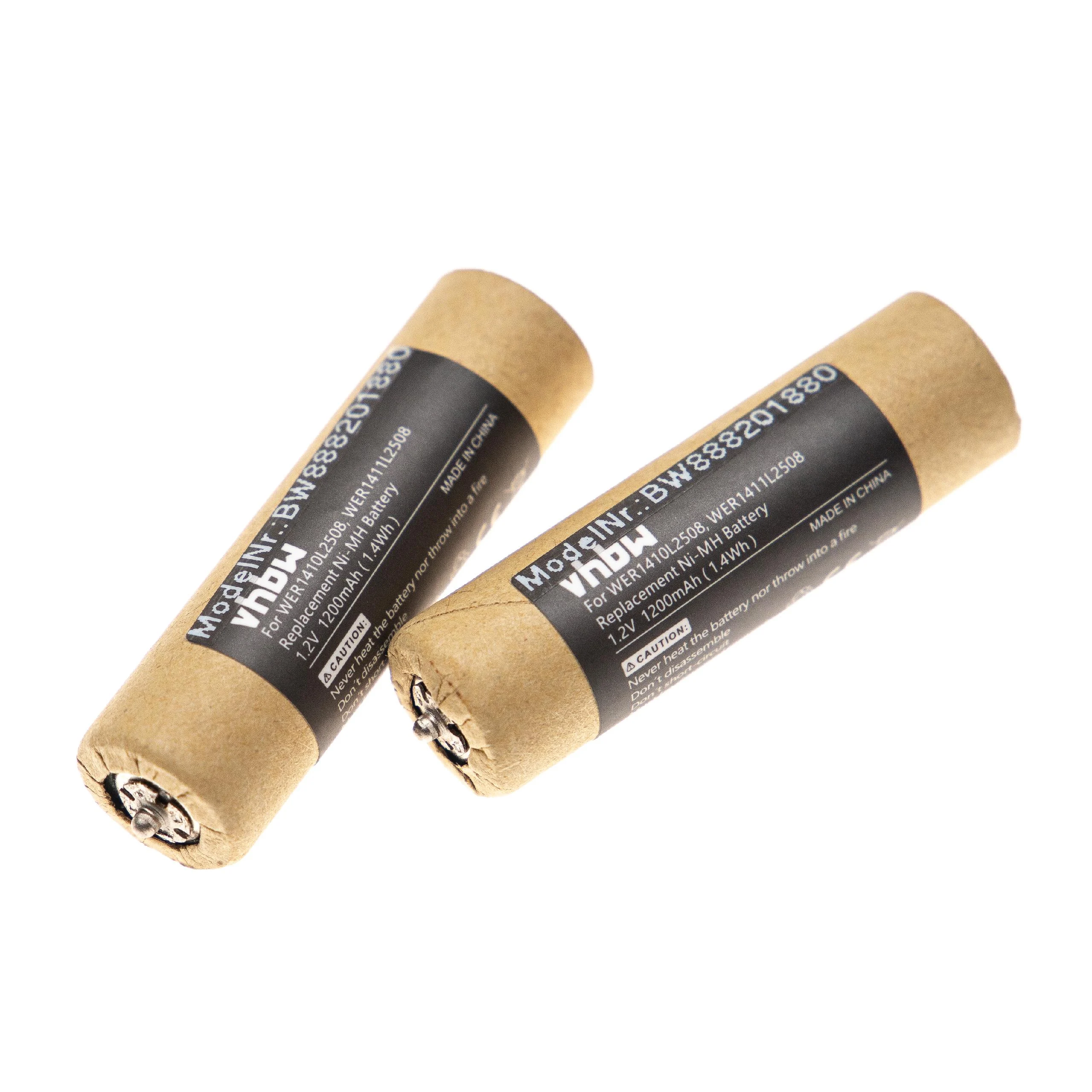 2x Batteries remplace Panasonic WER154L2504, WER1410L2508 pour rasoir électrique Panasonic - 1200mAh 1,2V NiMH