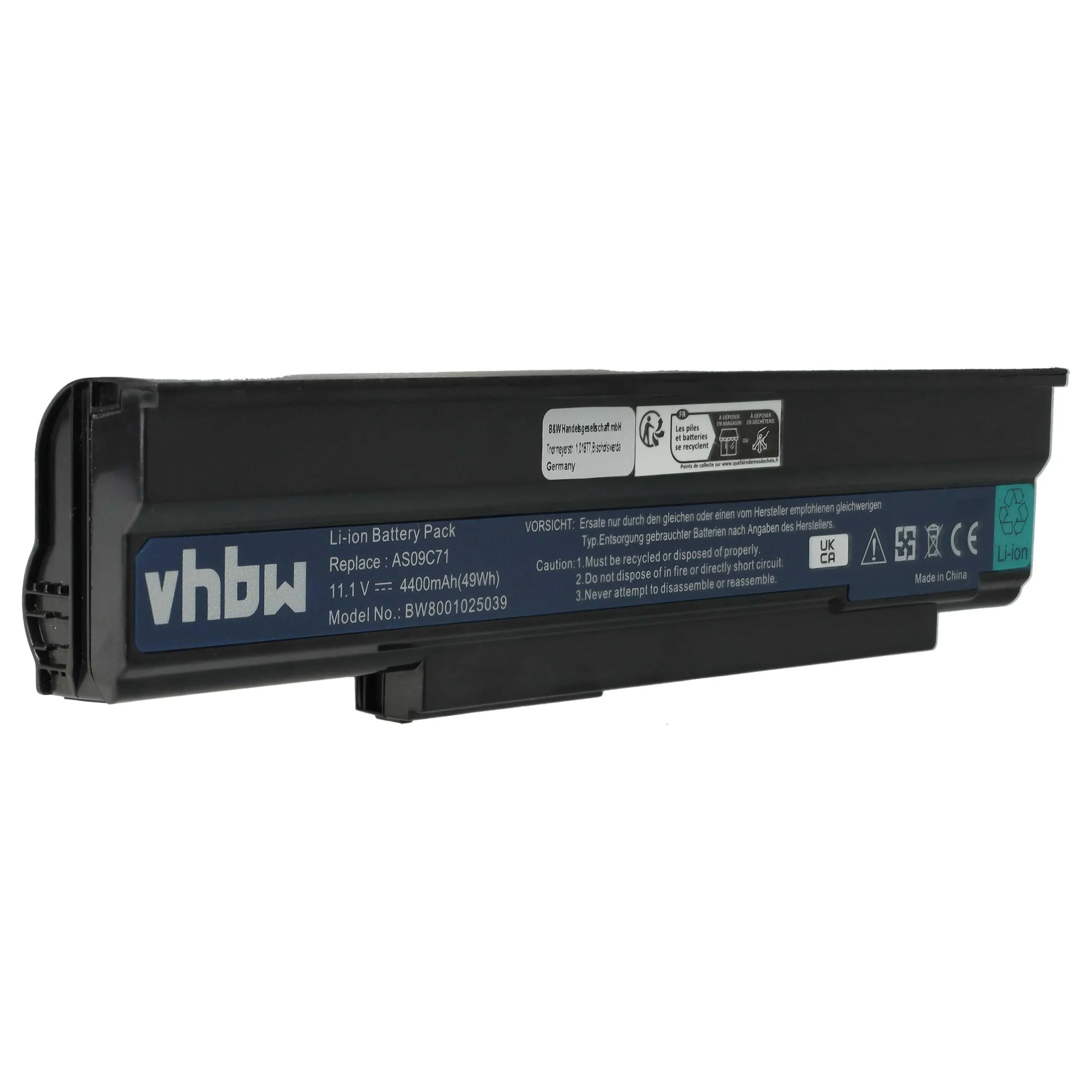 Batterie remplace Acer AS09C31, AS09C70, AS09C71 pour ordinateur portable Acer- 4400mAh 11,1V Li-ion, noir