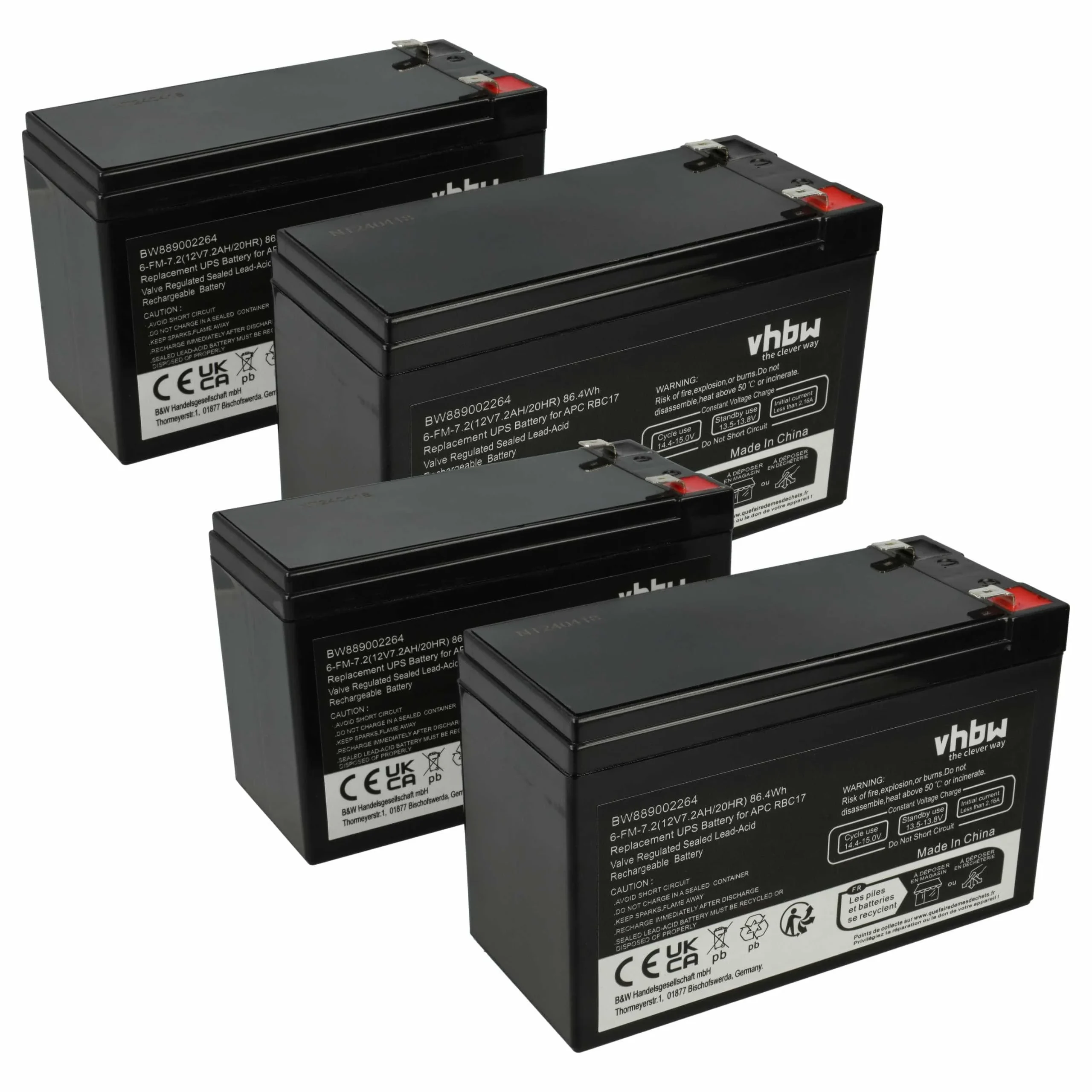 Batterie (4 pcs.) remplace APC RBC48 ASI - 7200mAh 12V AGM