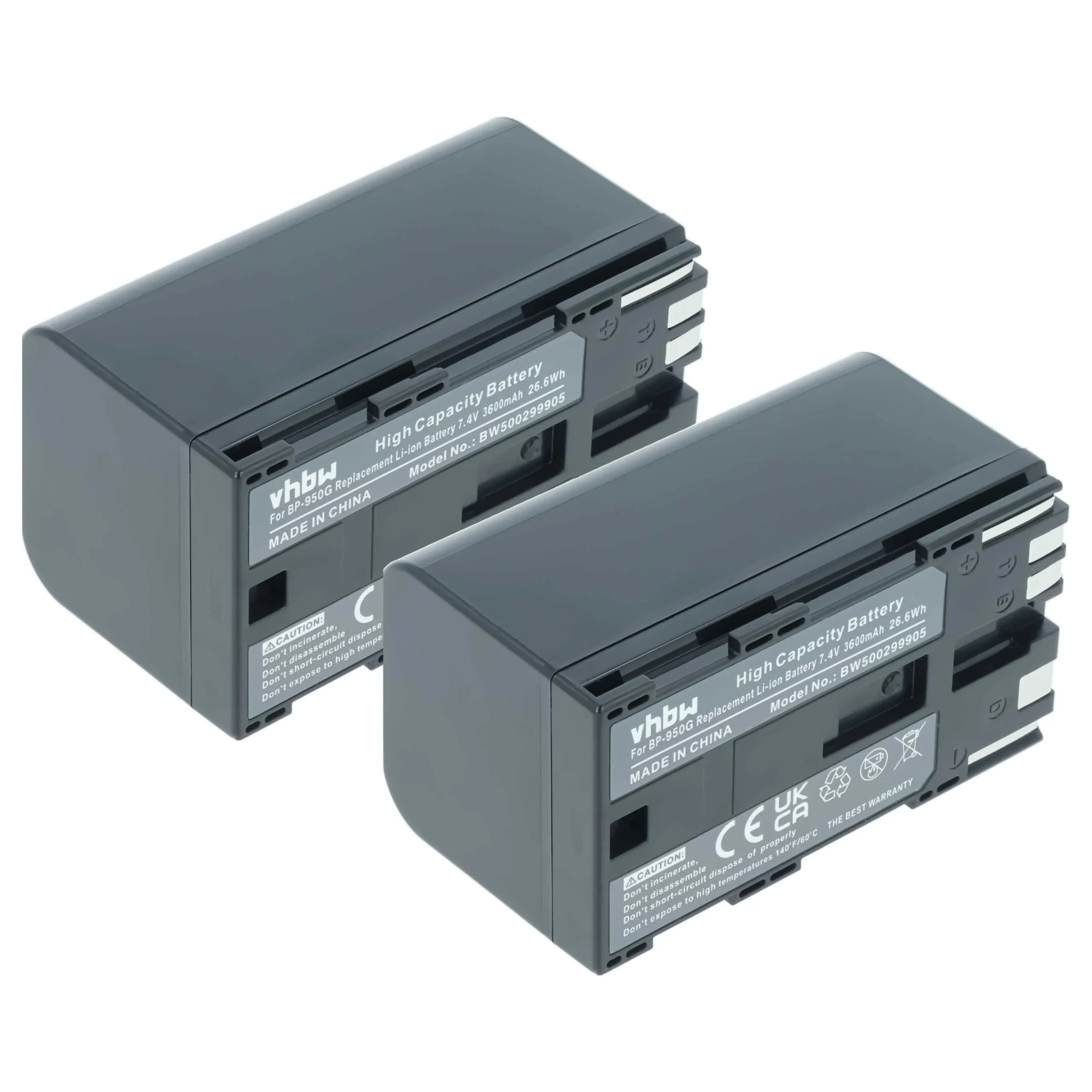 2x Batteries remplace Canon BP-975, BP-955, BP-925, BP-950G pour caméscope Canon- 3600mAh 7,4V Li-ion