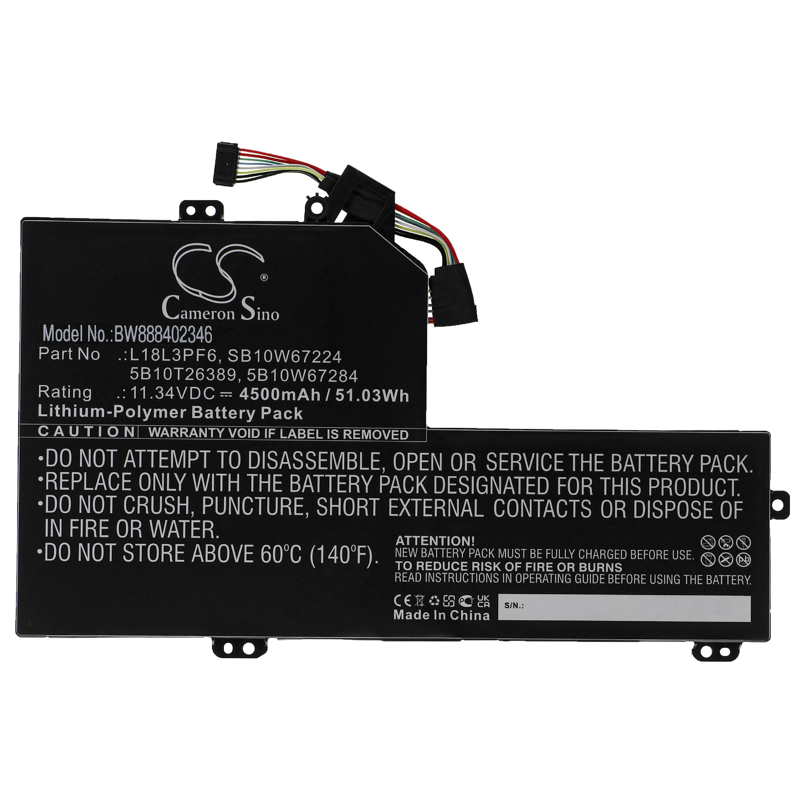 Batterie remplace Lenovo 5B10W67284, 5B10T26389 pour ordinateur portable Lenovo- 4500mAh 11,34V Li-polymère