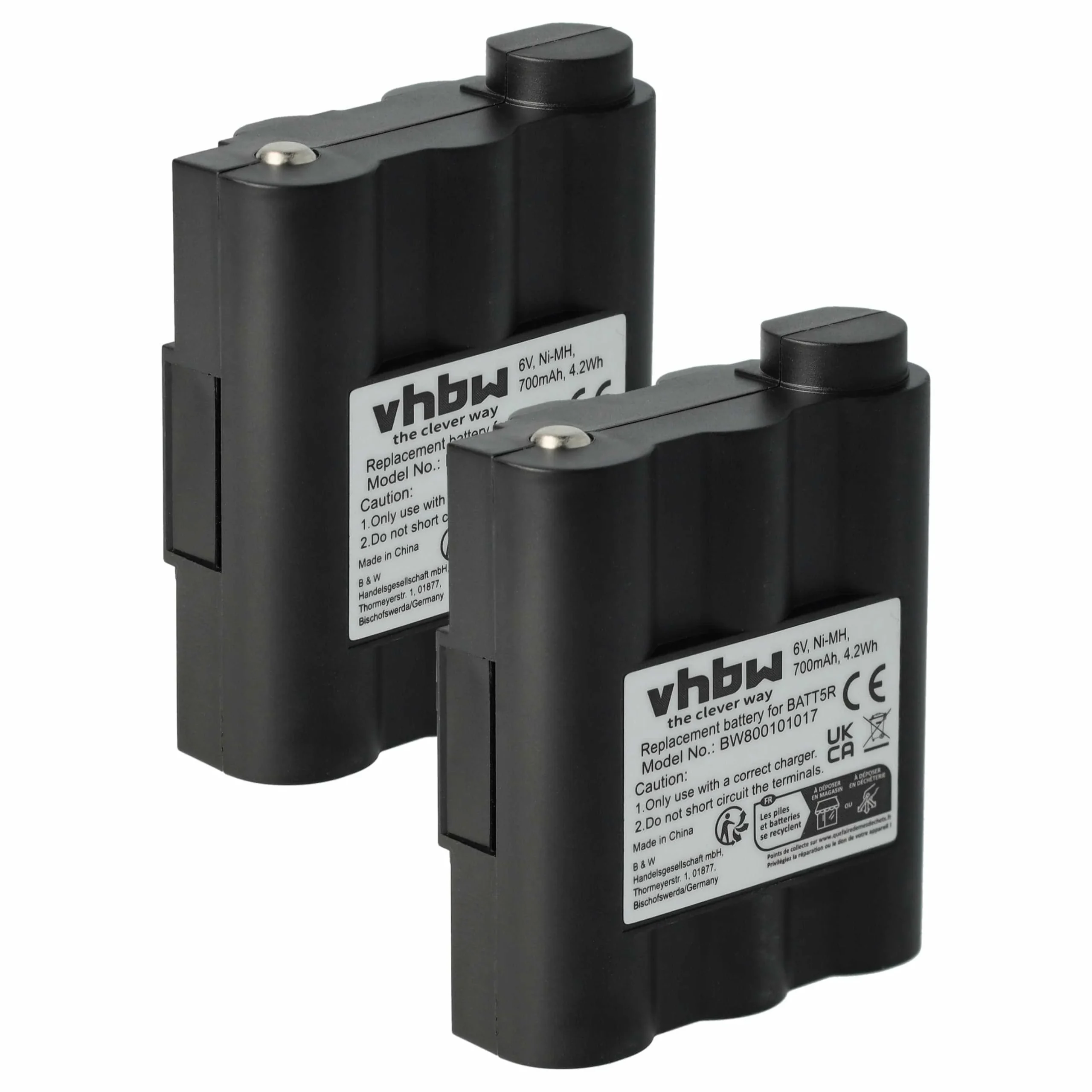 2x Batteries remplace Alan Midland BATT5R, PB-ATL/G7 pour radio talkie-walkie Alan Midland- 700mAh 6V NiMH