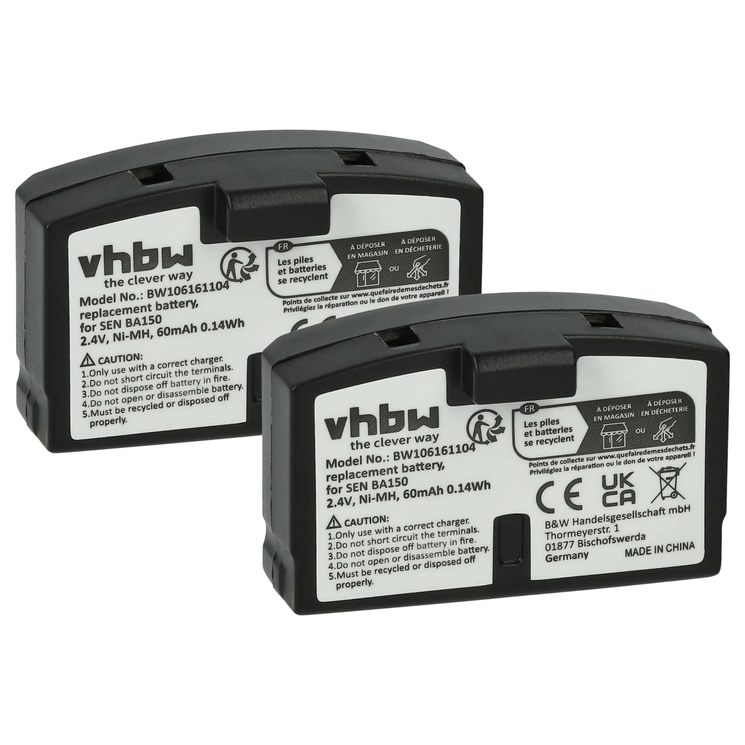 Batterie (2 pcs.) remplace Sennheiser BA151, BA150, BA152 casque audio AKG - 60mAh 2,4V NiMH