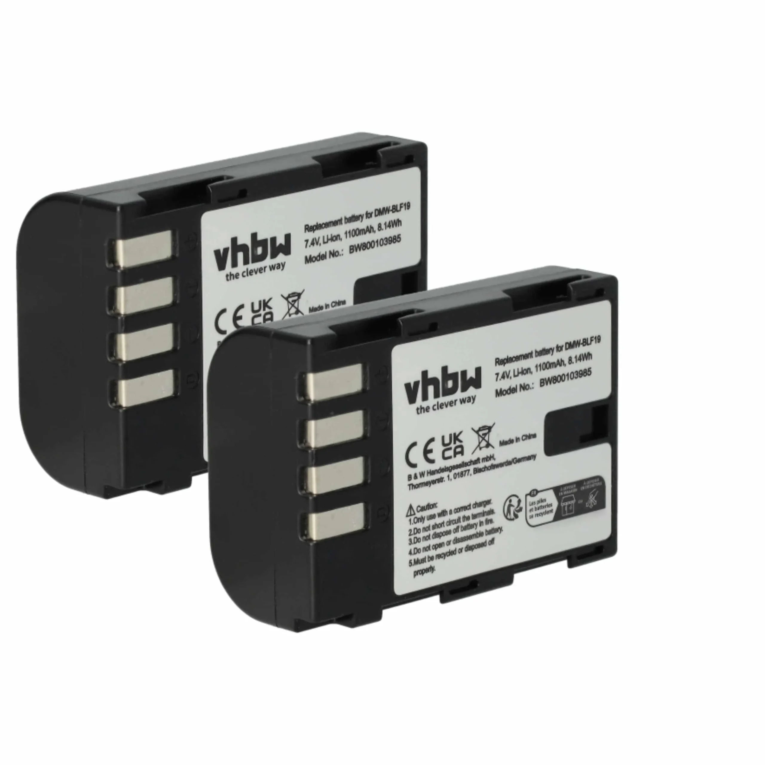 2x Batteries remplace Panasonic DMW-BLF19E, DMW-BLF19 pour appareil photo Panasonic- 1100mAh 7,2V Li-ion