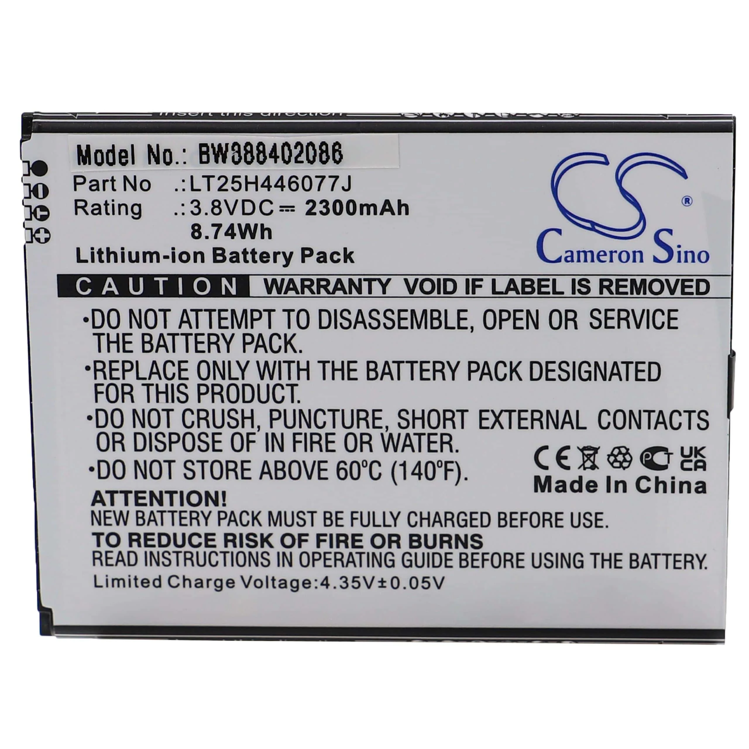 Batterie remplace Wiko LT25H446077J téléphone portable Wiko - 2300mAh 3,8V Li-ion