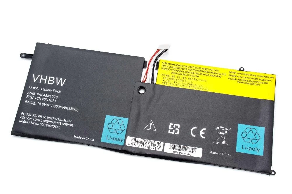 Batterie remplace Lenovo 45N1071, 45N1070 pour ordinateur portable Lenovo- 2600mAh 14,8V Li-polymère