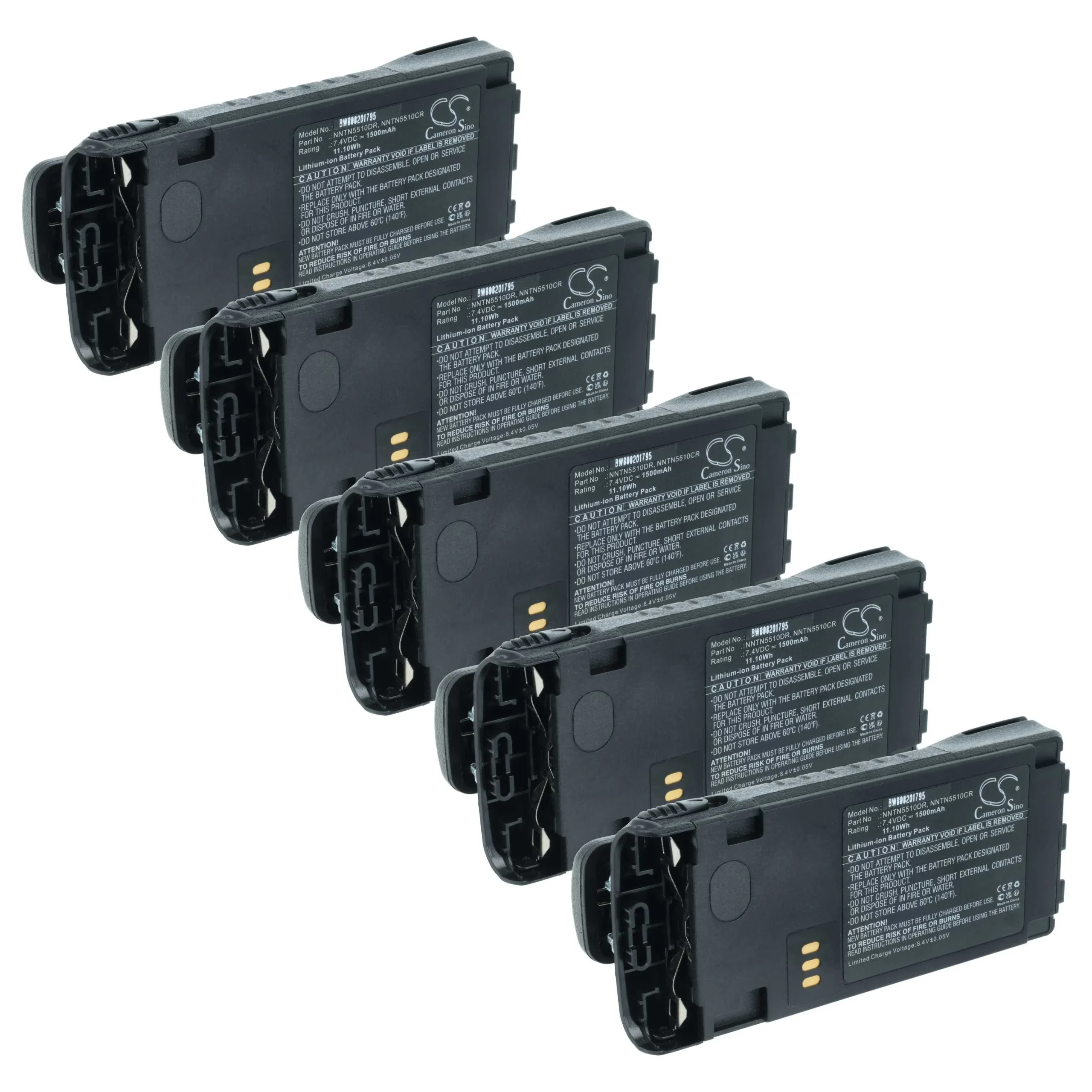 5x Batteries remplace Motorola NNTN5510, NNTN5510AR pour radio talkie-walkie Motorola- 1500mAh 7,4V Li-ion