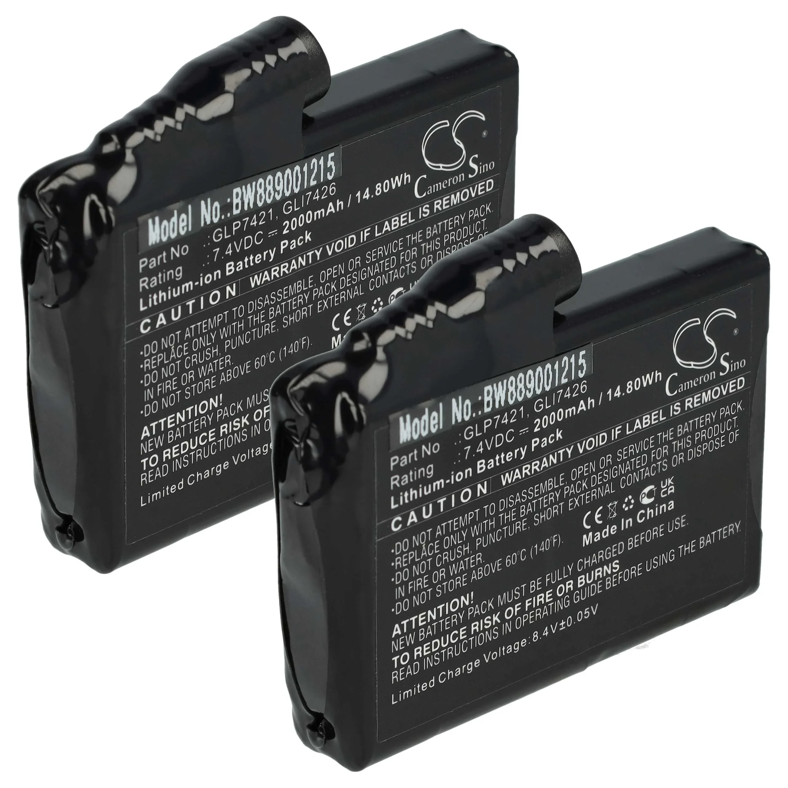 Batterie (2 pcs.) remplace Glovii GLP7421, GLI7426 pour gants chauffants Glovii - 2000mAh 7,4V Li-ion