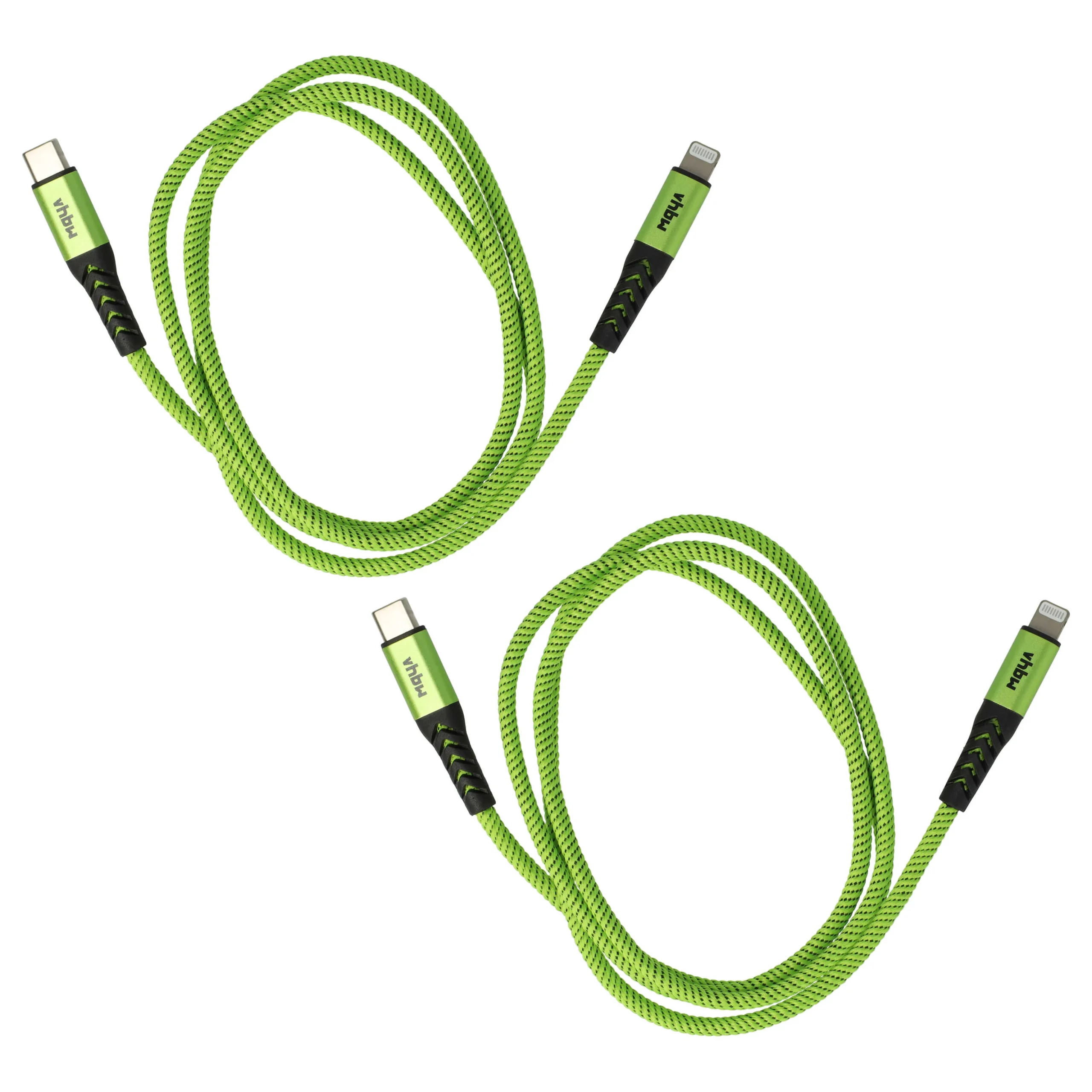 2x Câbles Lightning vers USB C, Thunderbolt 3 pour iOS Apple MacBook - noir / vert, 100cm