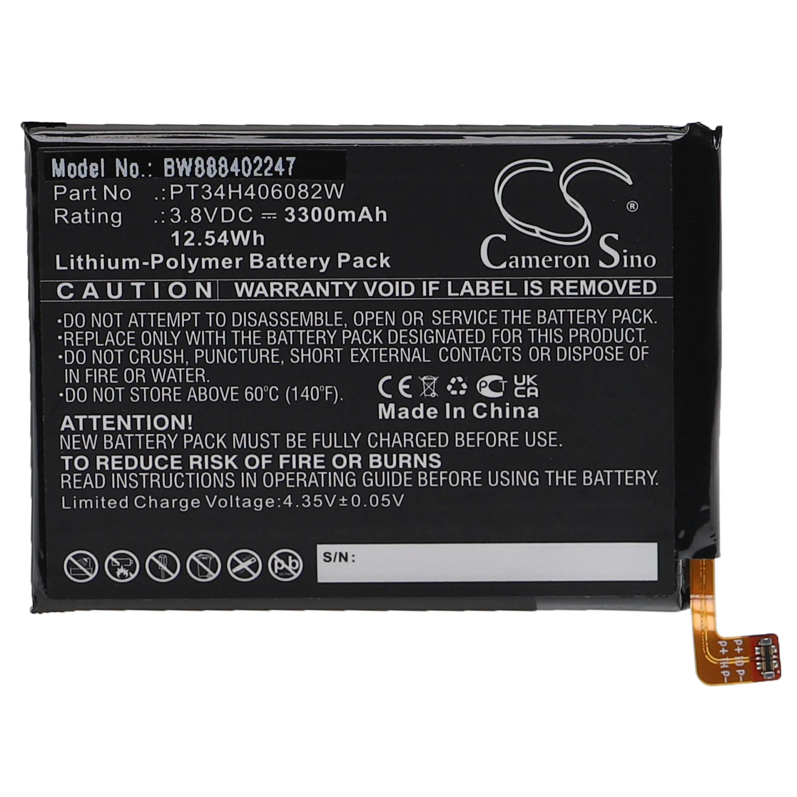 Batterie remplace Wiko PT34H406082W téléphone portable Wiko - 3300mAh 3,8V Li-polymère