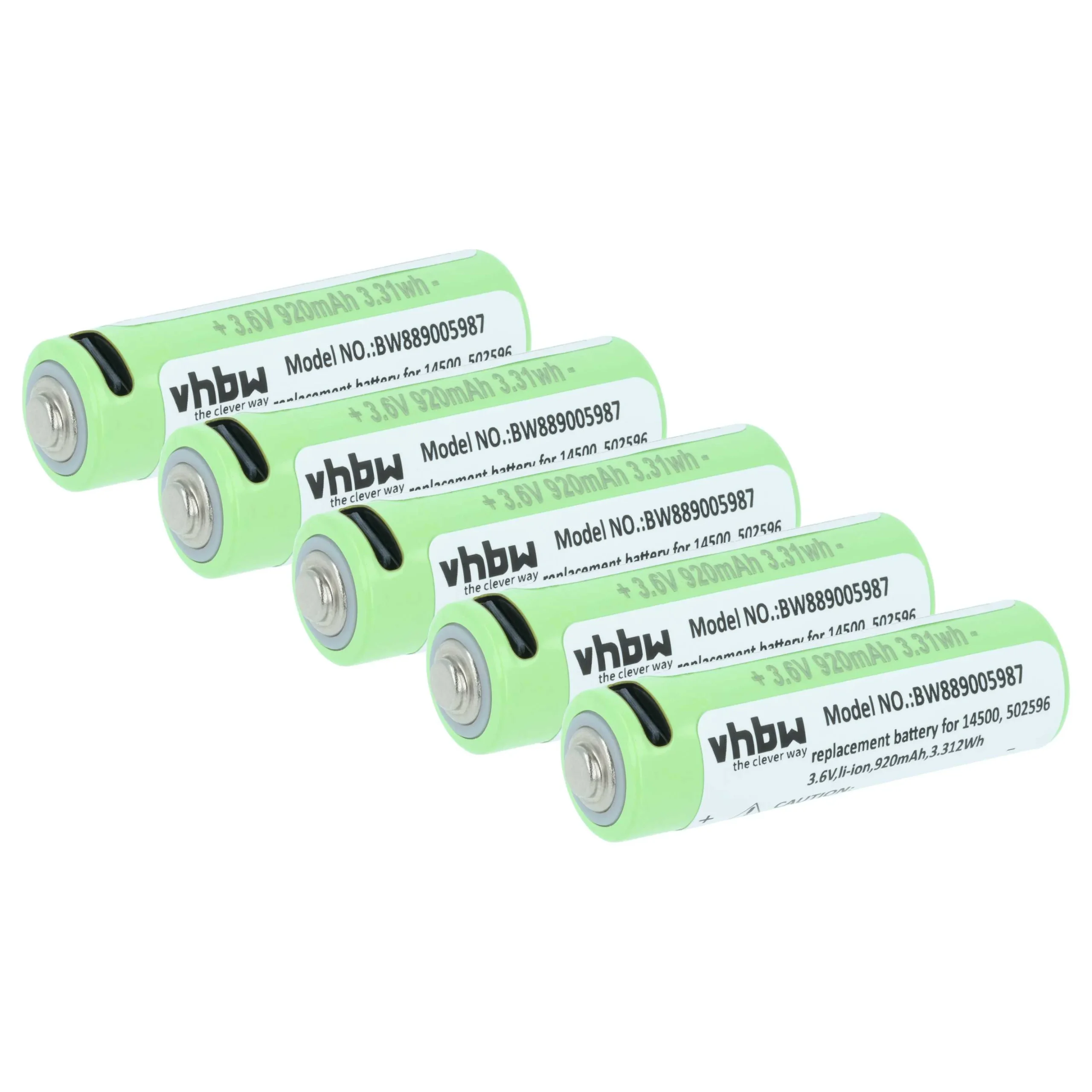 Batterie (5 pcs.) remplace Ledlenser 14500, 502596 lampe de poche Ledlenser - 0,92Ah 3,6V Li-ion