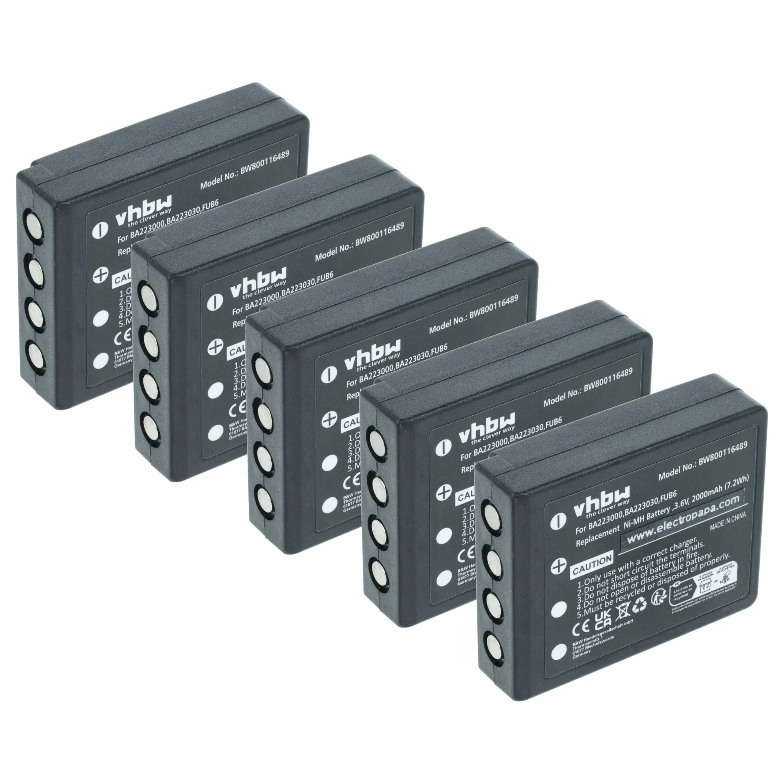 5x Batteries remplace HBC BA223031, BA223001, BA223000, BA223030 pour télécommande HBC- 2000mAh 3,6V NiMH