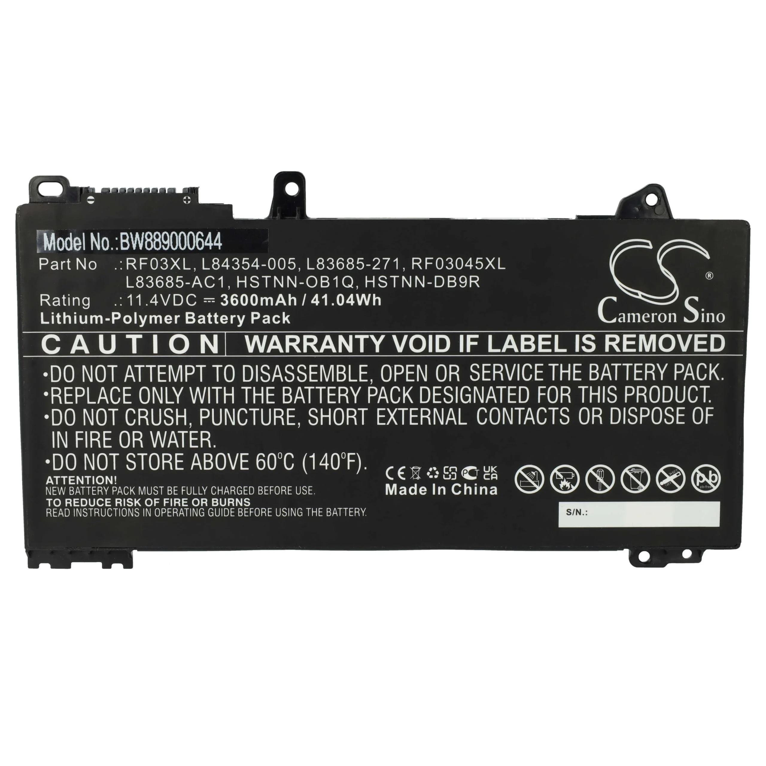 Batterie remplace HP HSTNN-OB1Q, L83685-271, HSTNN-DB9R pour ordinateur portable HP- 3600mAh 11,4V Li-polymère