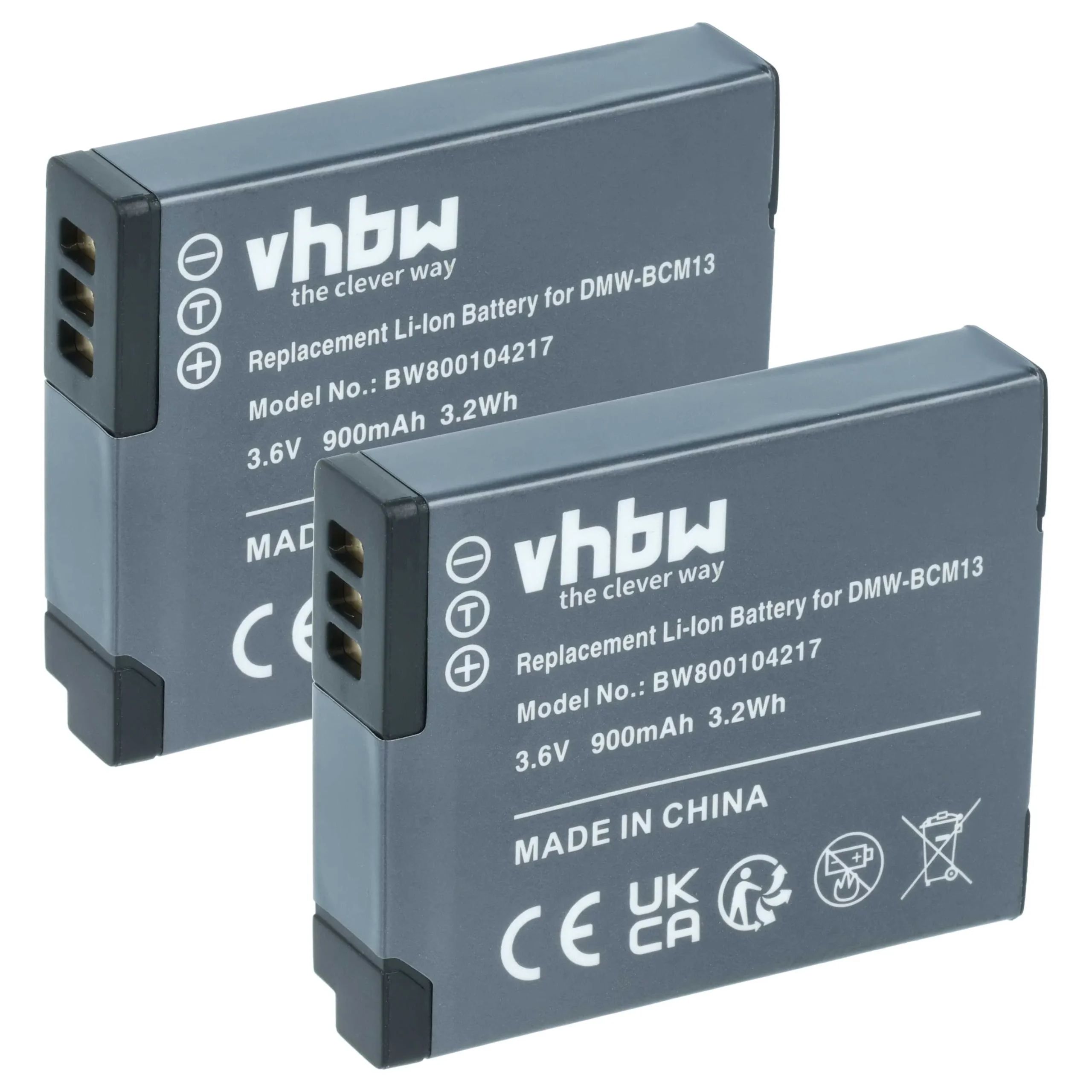 2x Batteries remplace Panasonic DMW-BCM13E, DMW-BCM13 pour appareil photo Panasonic- 900mAh 3,6V Li-ion