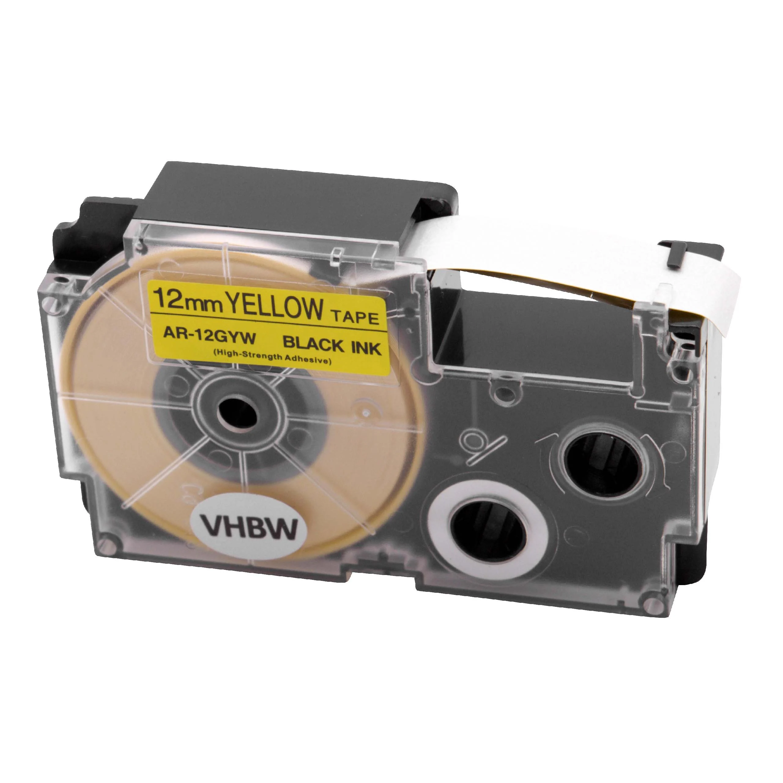Cassette à ruban remplace Casio XR-12GX - 12mm lettrage Noir ruban Jaune, plastique