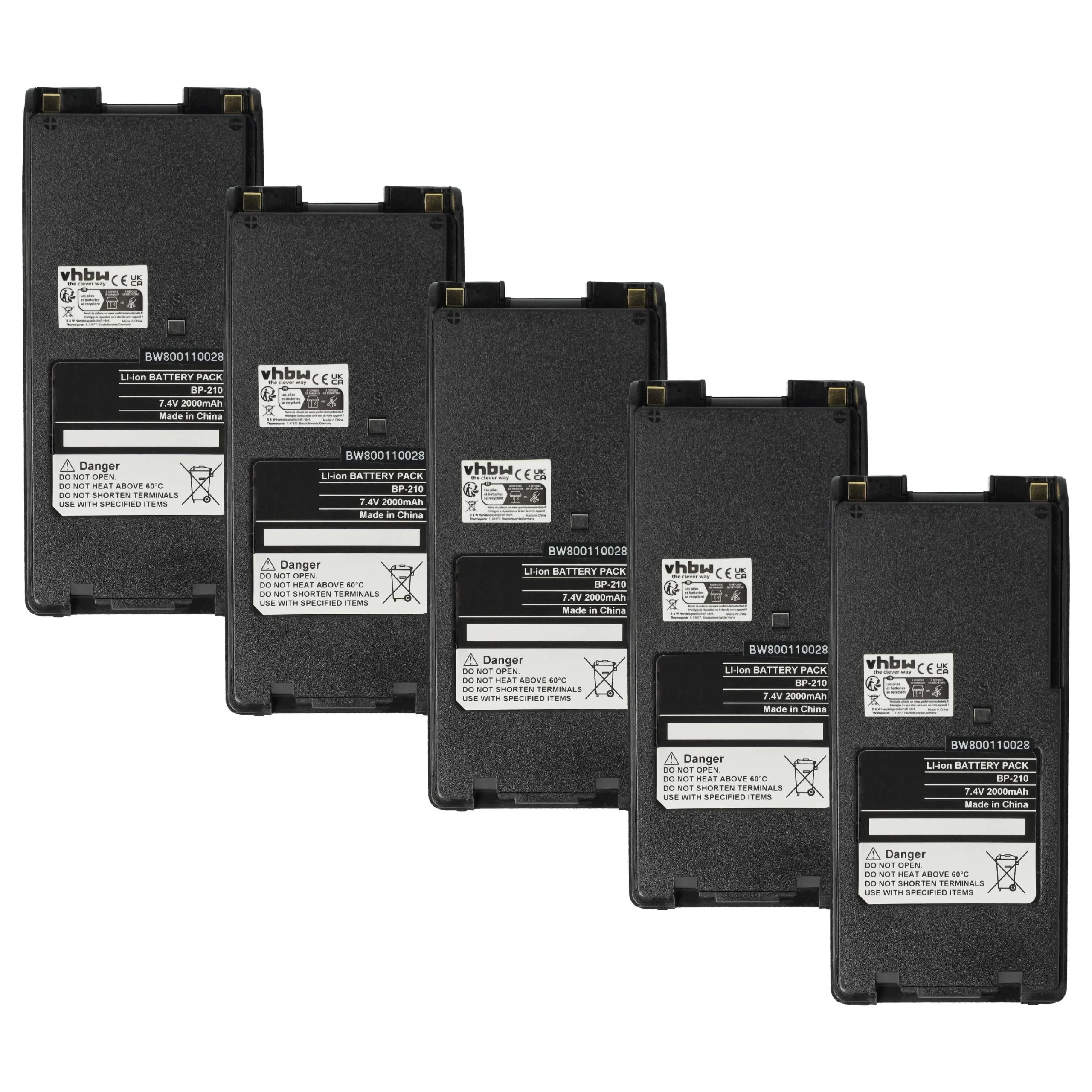 5x Batteries remplace Icom BP-210N, BP-210, BP-209N, BP-209 pour radio talkie-walkie Icom- 2000mAh 7,4V Li-ion