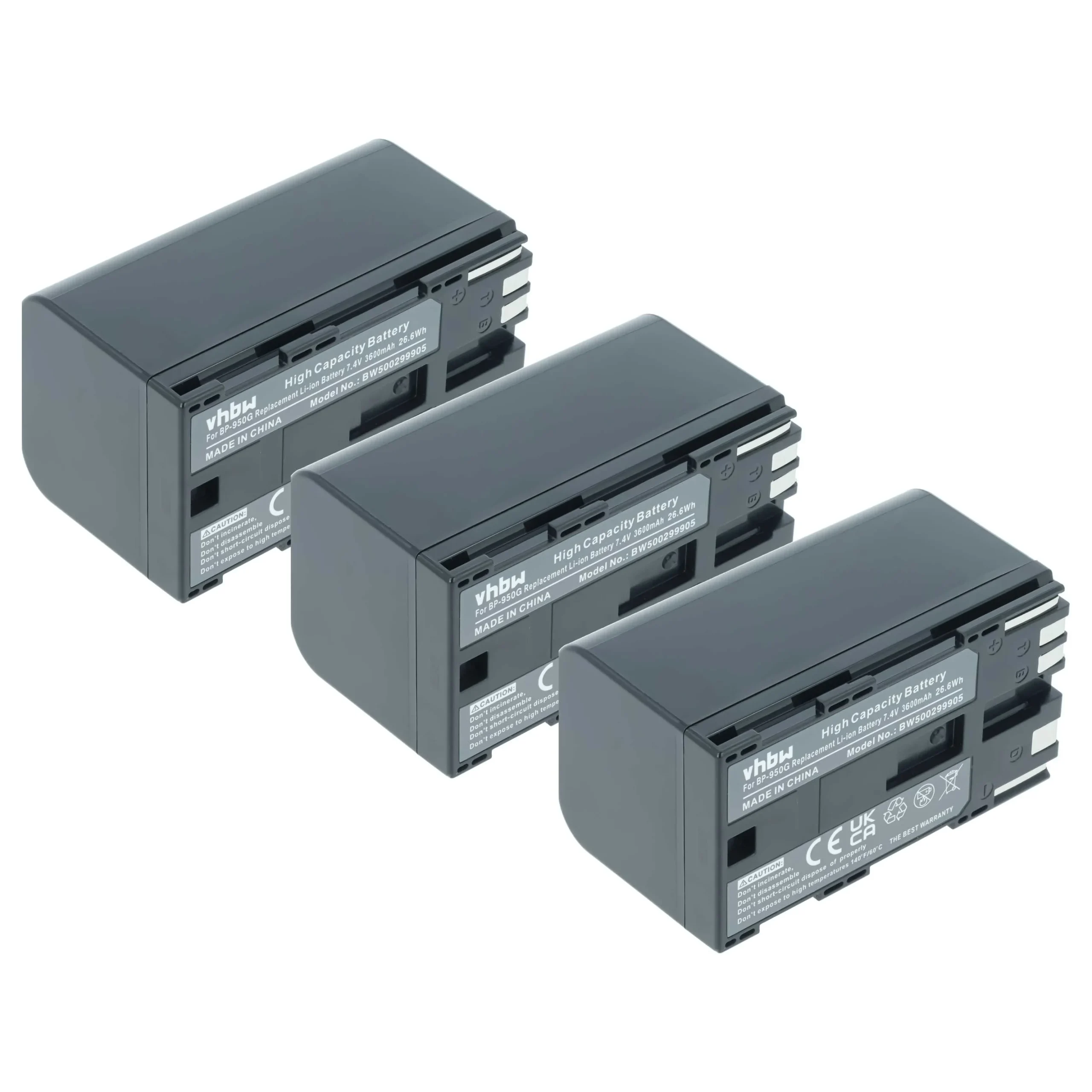 3x Batteries remplace Canon BP-975, BP-955, BP-925, BP-950G pour caméscope Canon- 3600mAh 7,4V Li-ion