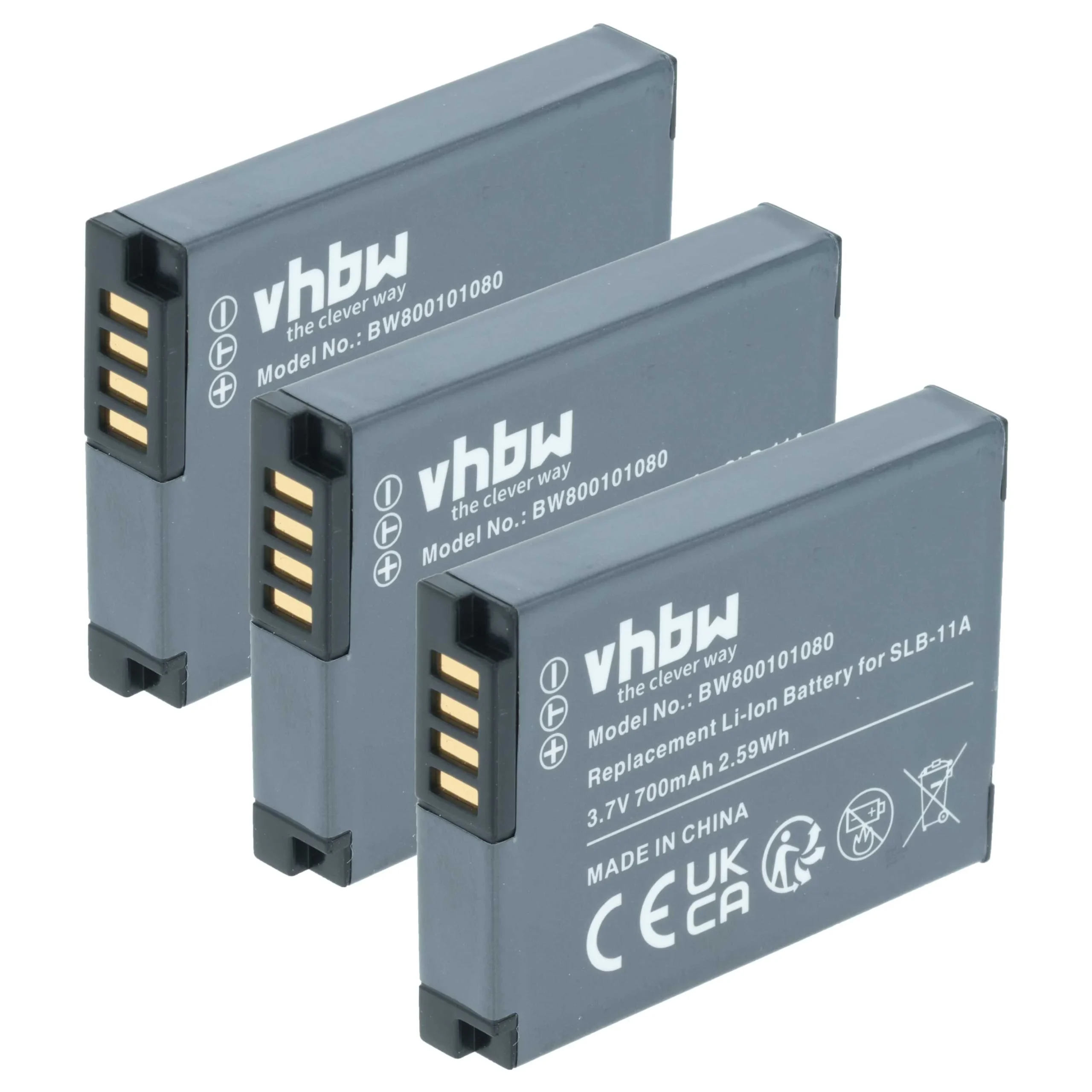 3x Batteries remplace Samsung SLB-11a pour appareil photo Samsung- 700mAh 3,6V Li-ion