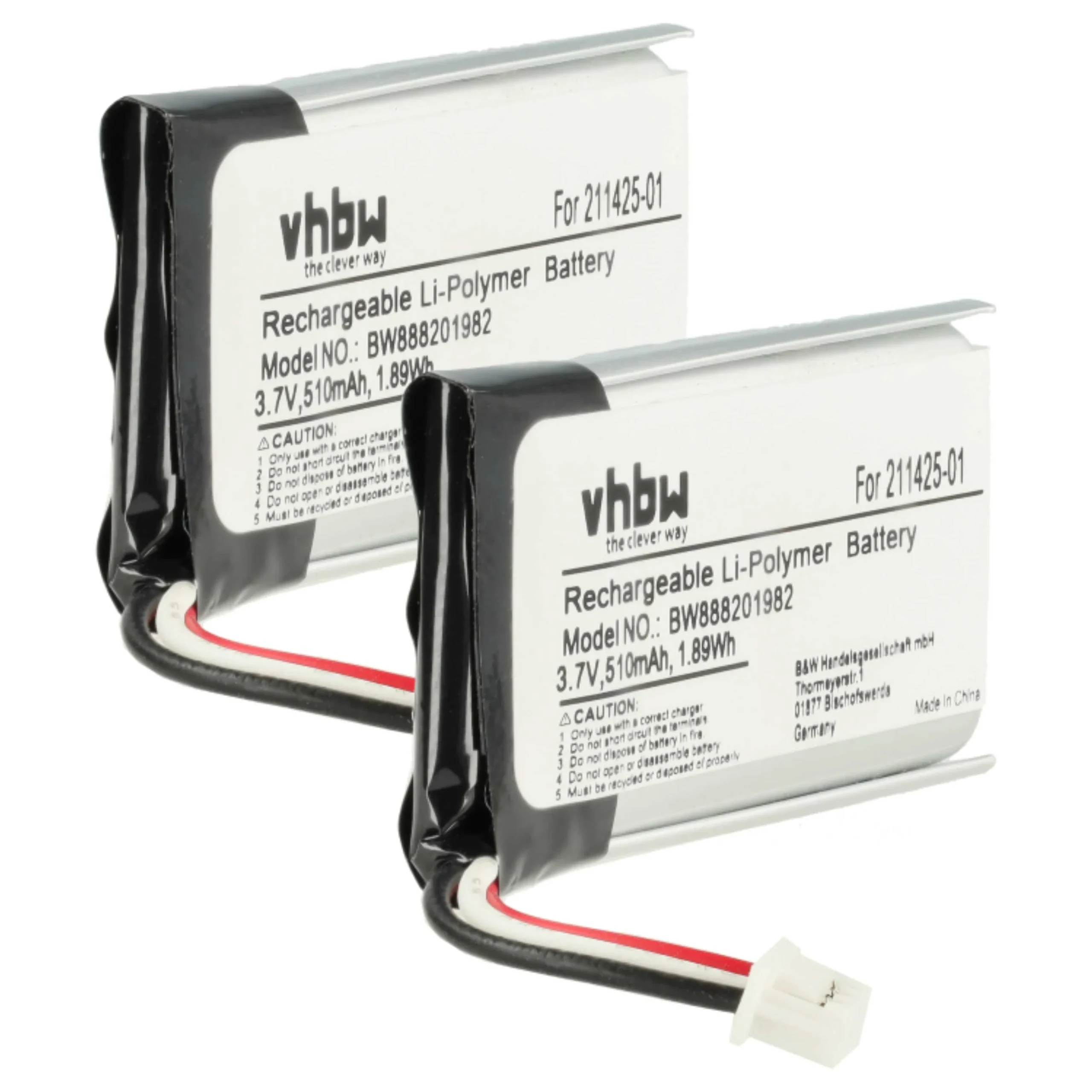 Batterie (2 pcs.) remplace Plantronics 211425-01, 202555-01 casque audio Plantronics - 510mAh 3,7V Li-polymère
