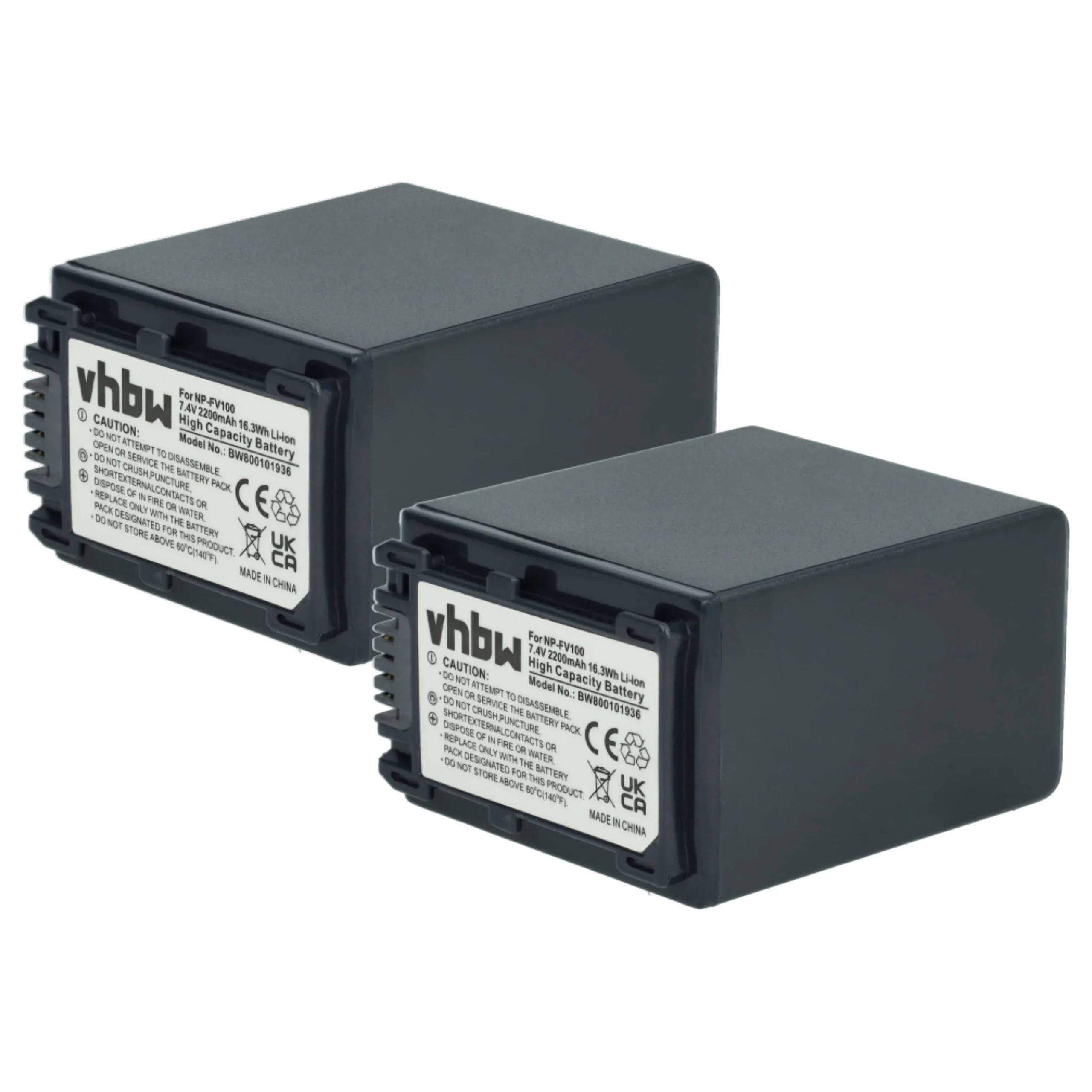 2x Batteries remplace Sony NP-FV30, NP-FV100, NP-FV40 pour caméscope Sony- 2200mAh 7,2V Li-ion avec puce