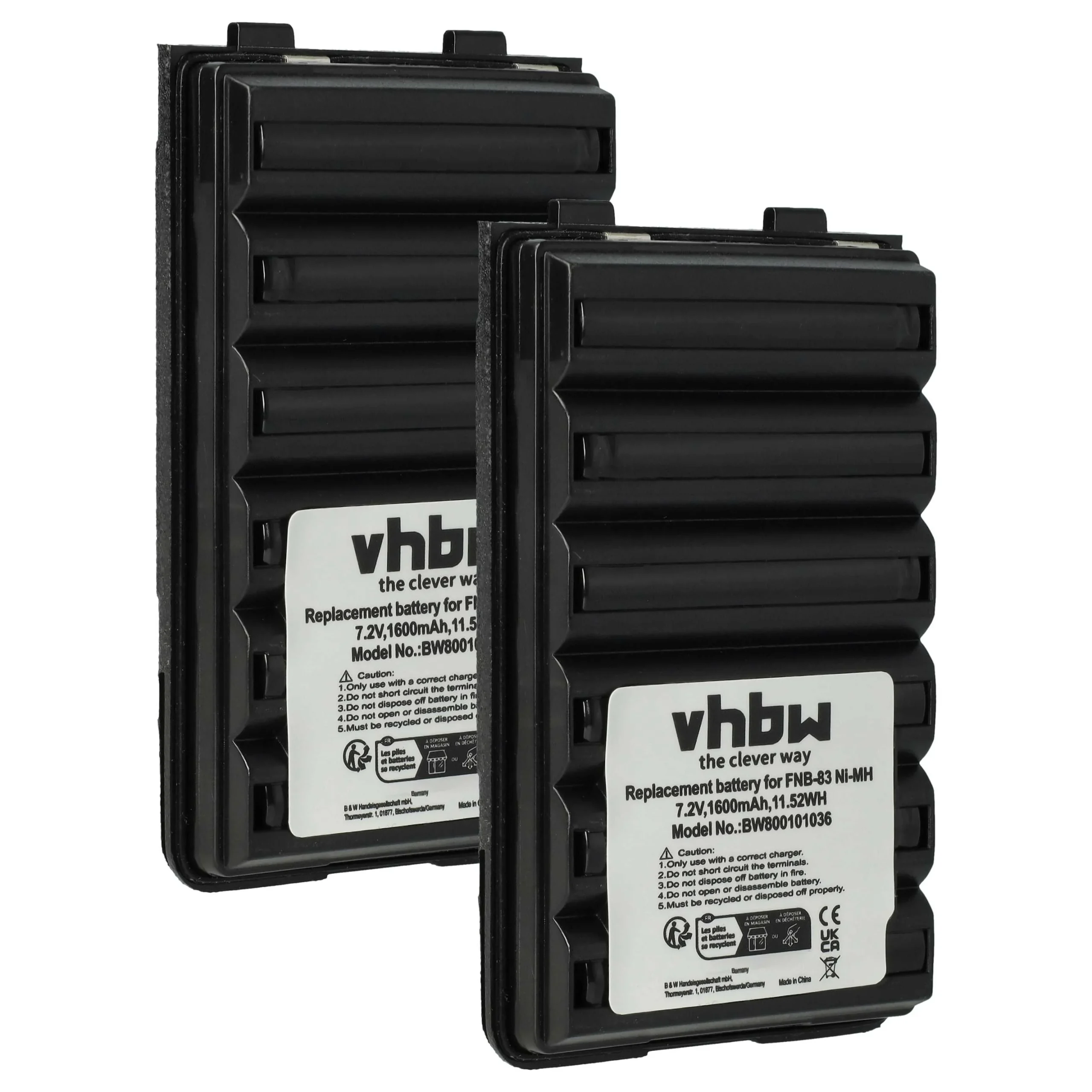 2x Batteries remplace Yaesu Vertex FNB-57, AAJ66X001 pour radio talkie-walkie Yaesu Vertex- 1600mAh 7,2V NiMH