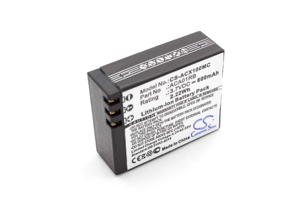 Batterie remplace Activeon ACA01RB pour caméscope Activeon- 600mAh 3,7V Li-ion