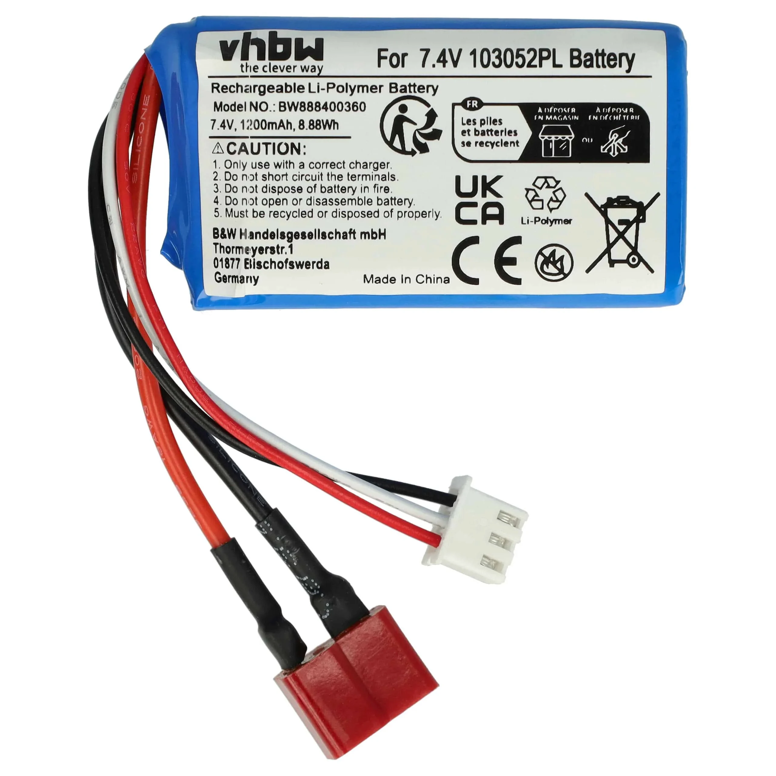 Batterie modèle radio-télécommandé - 1200mAh 7,4V Li-polymère, T-System AWG16
