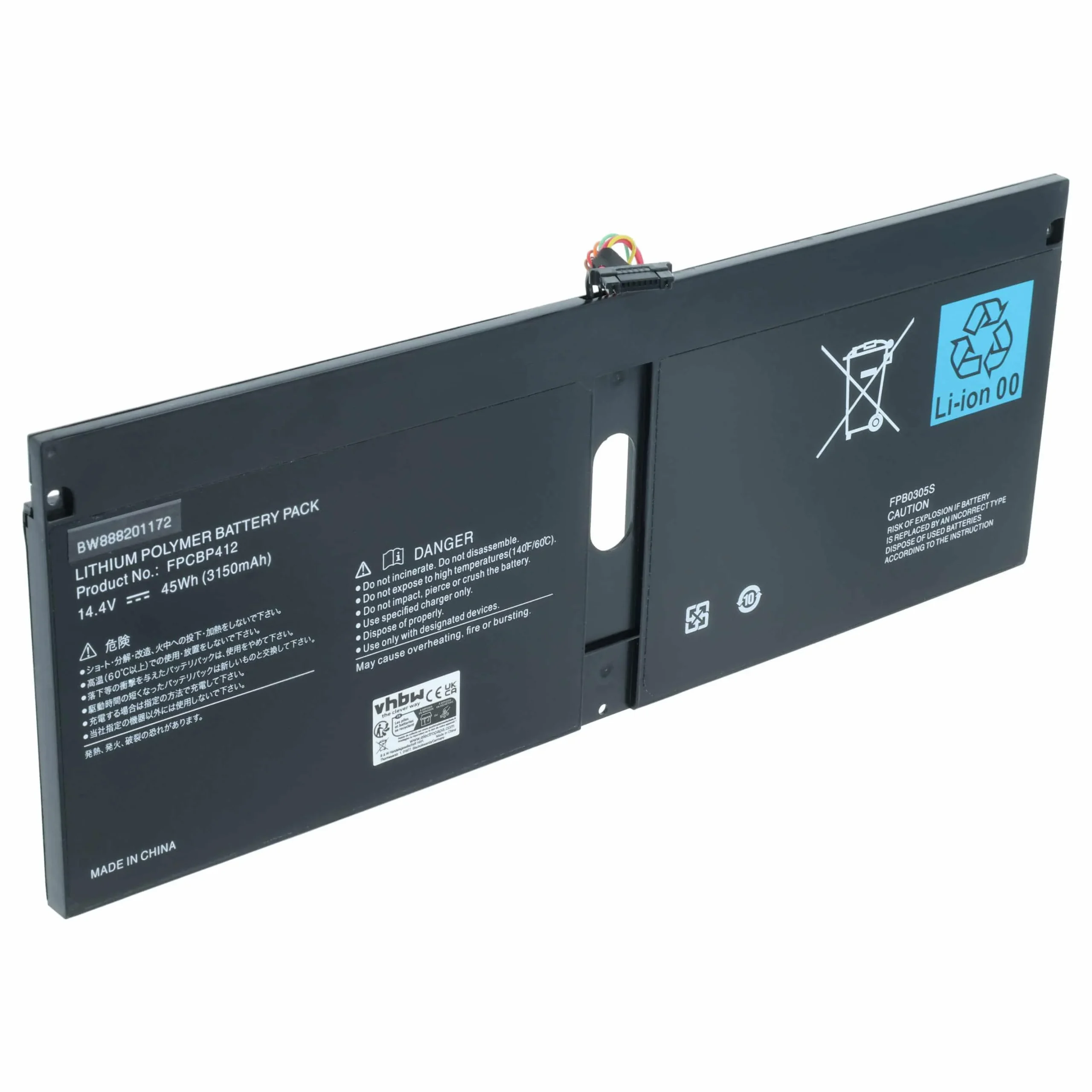 Batterie remplace Fujitsu FPCBP412, FPB0305S pour ordinateur portable Fujitsu- 3050mAh 14,4V Li-polymère