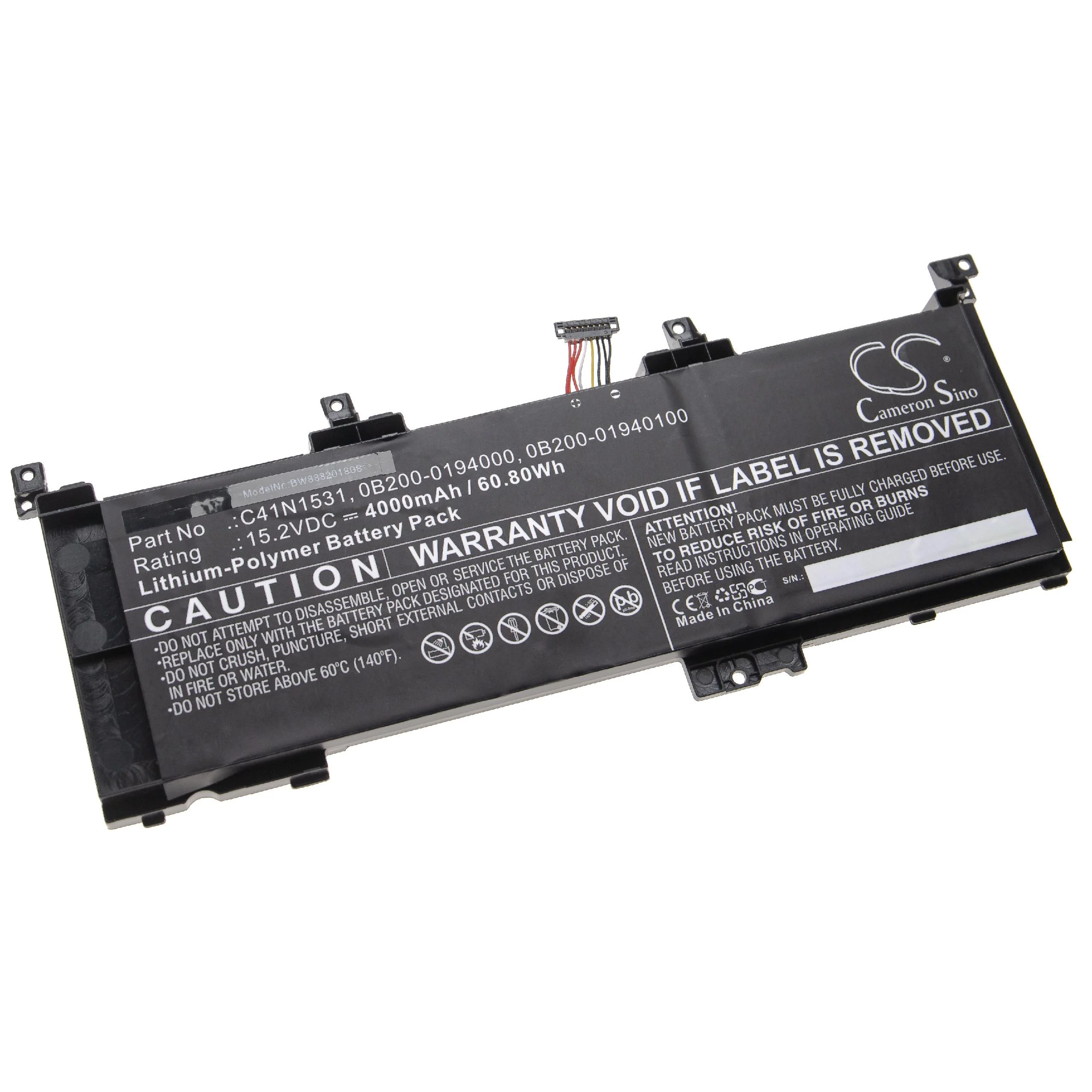 Batterie remplace Asus 0B200-01940100, 0B200-0194000 pour ordinateur portable Asus- 4000mAh 15,2V Li-polymère