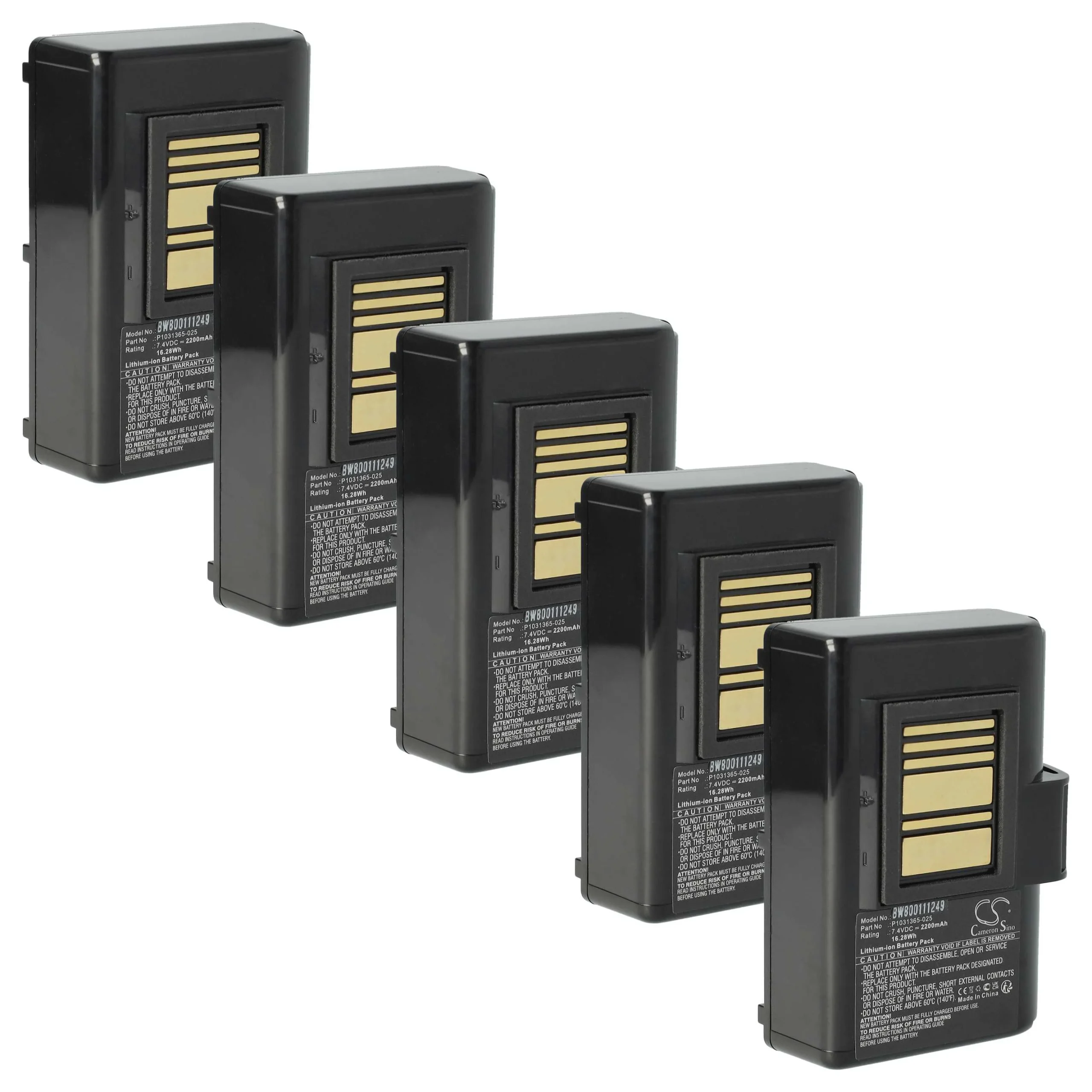 5x Batteries remplace Zebra AT16004, BTRY-MPP-34MA1-01 pour imprimante Zebra - 2200mAh 7,4V Li-ion