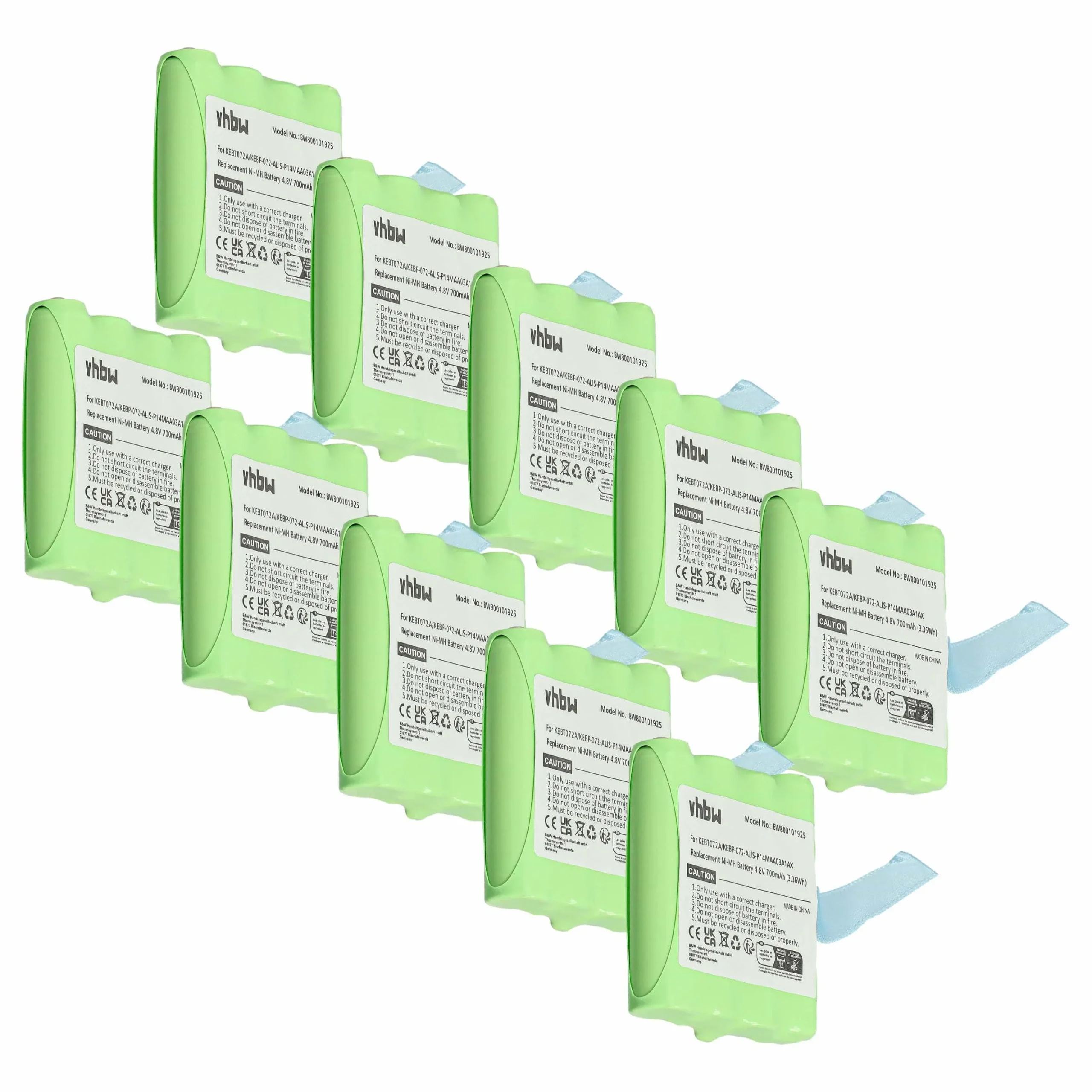 10x Batteries remplace Midland KEBT072A, BATT4R, BATT-4R pour radio talkie-walkie Switel- 700mAh 4,8V NiMH