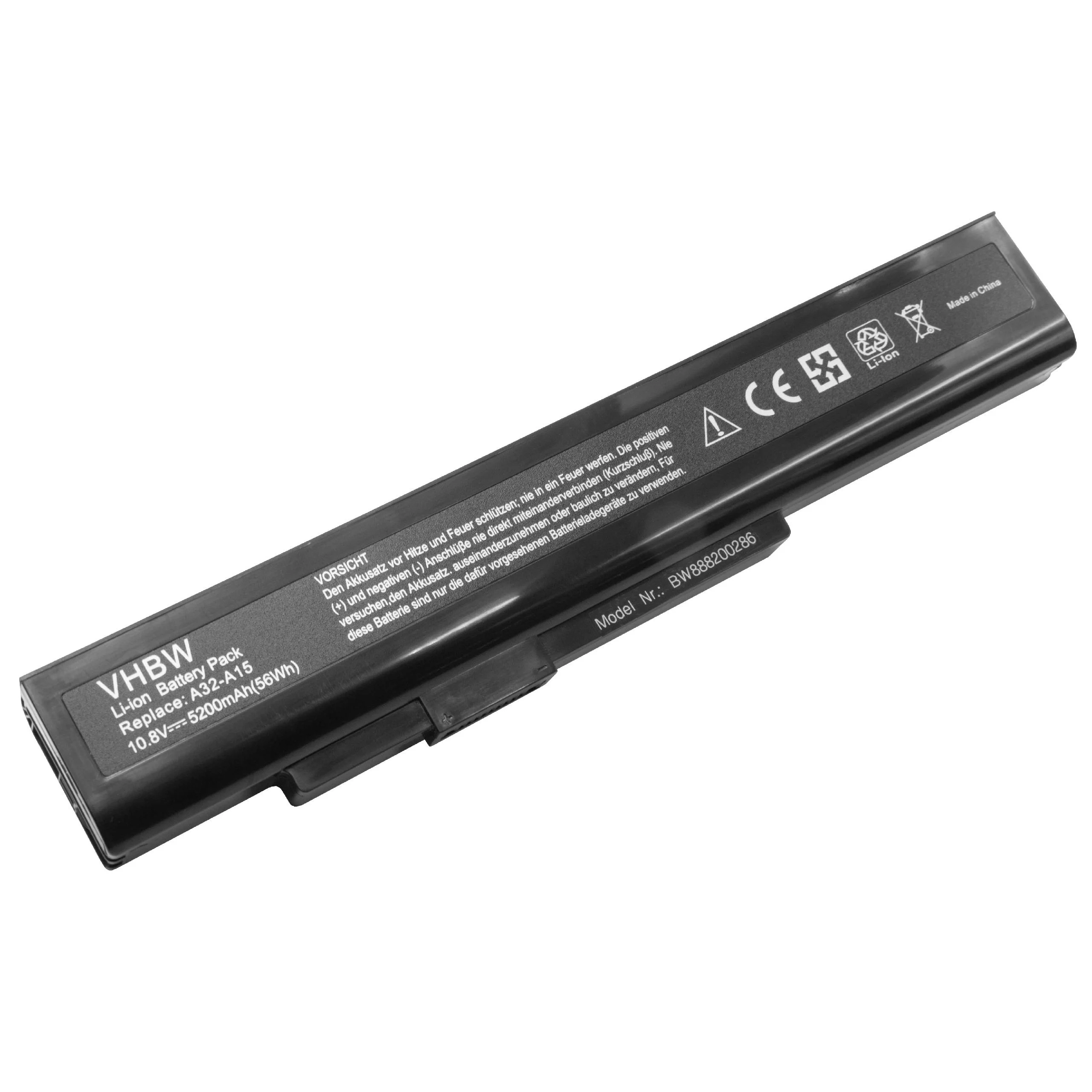 Batterie remplace Medion A41-A15, A32-A15, A42-A15 pour ordinateur portable MSI- 5200mAh 10,8V Li-ion, noir