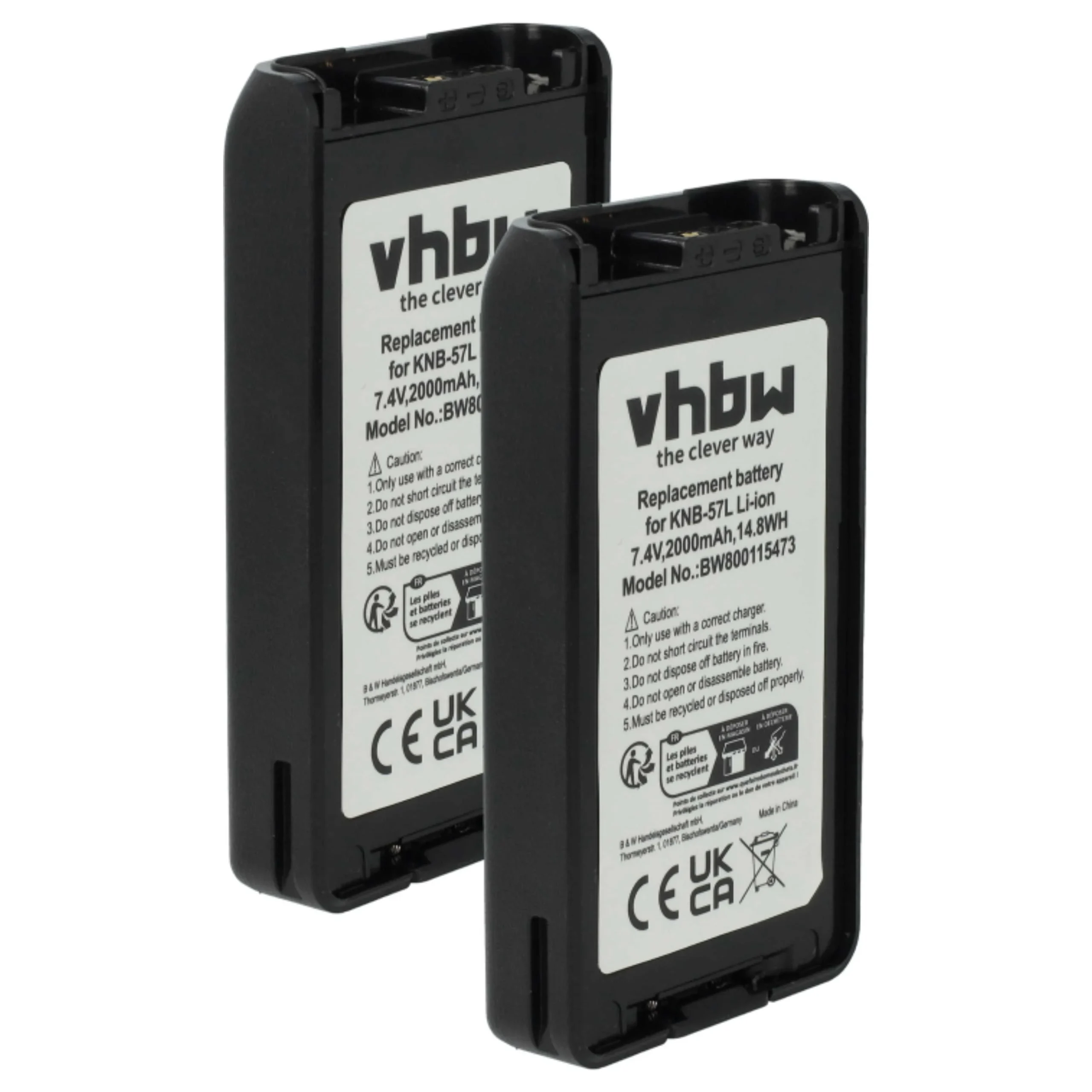 2x Batteries remplace Kenwood KNB-24Li, KNB-24, KNB-24L pour radio talkie-walkie Kenwood- 2000mAh 7,4V Li-ion