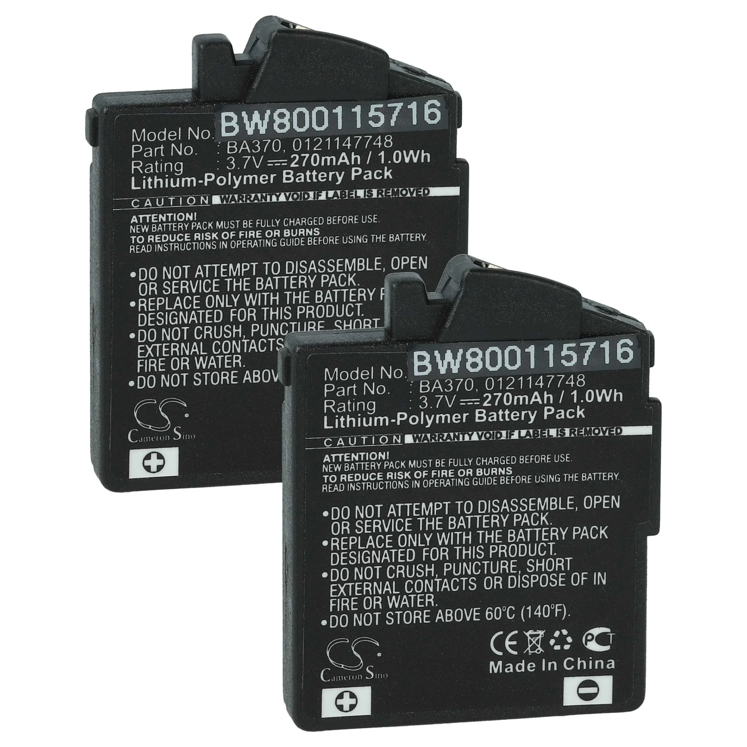 Batterie (2 pcs.) remplace Sennheiser 0121147748, BA370 casque audio Sennheiser - 270mAh 3,7V Li-polymère