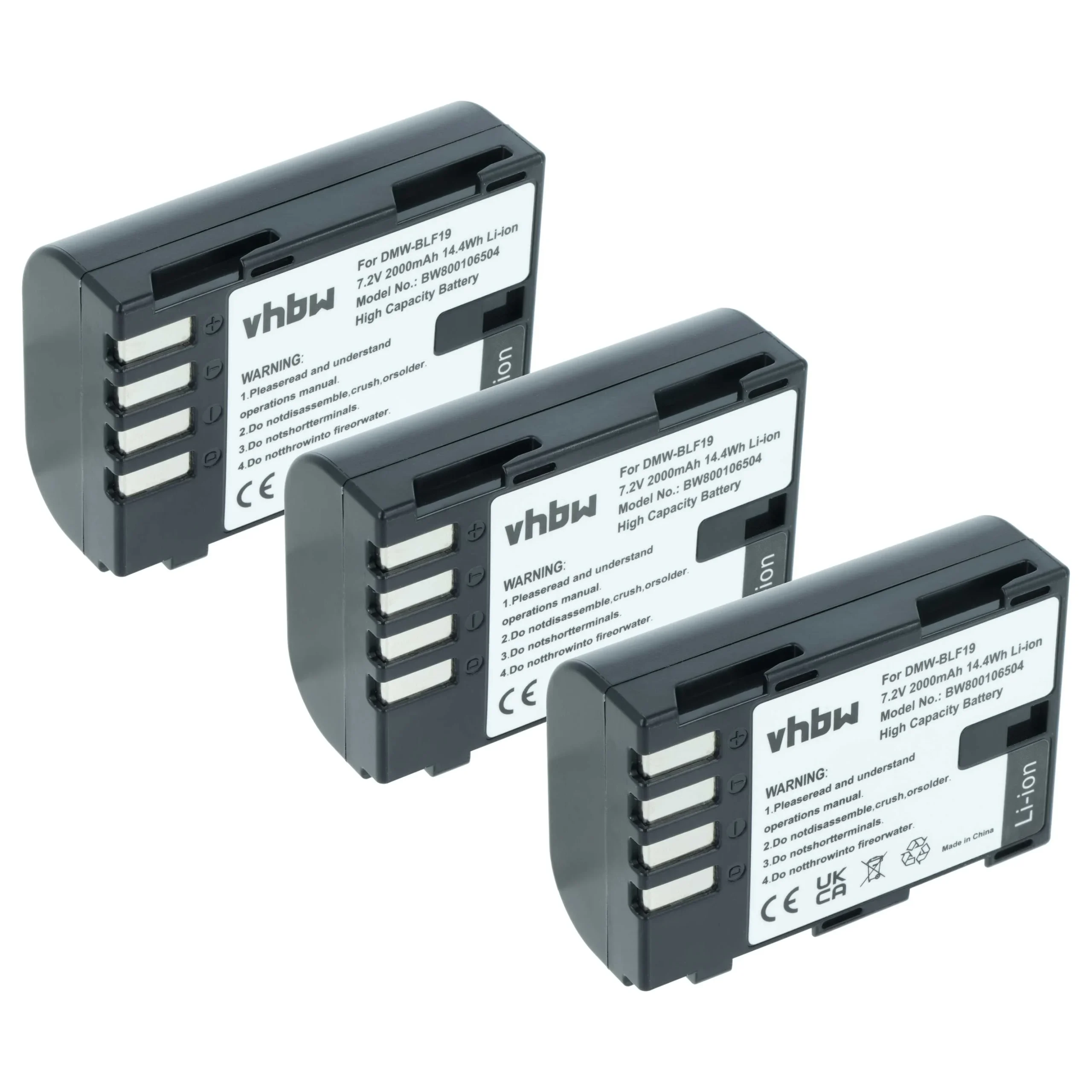 3x Batteries remplace Panasonic DMW-BLF19E, DMW-BLF19 pour appareil photo Panasonic- 2000mAh 7,2V Li-ion