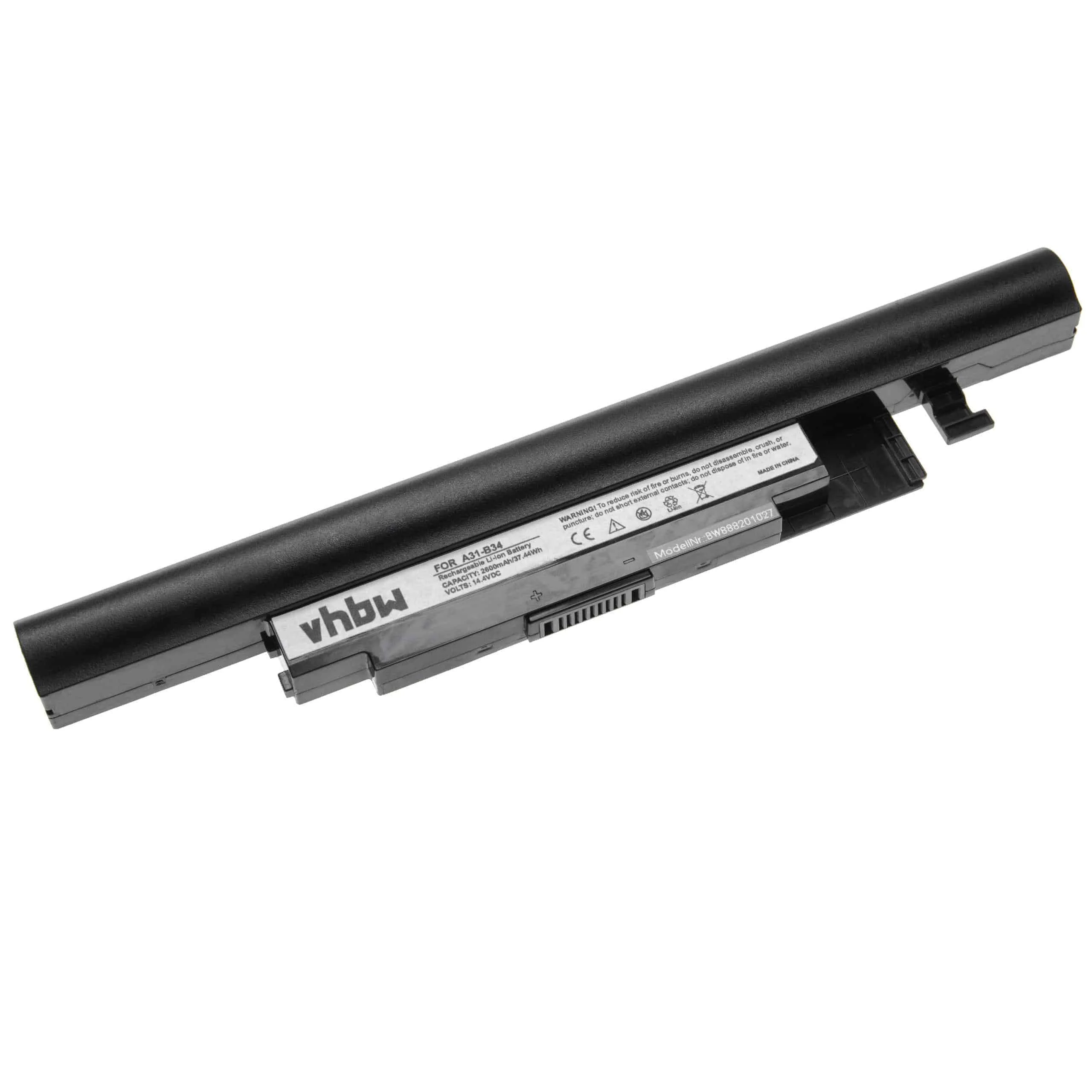 Batterie remplace Medion 40040607A1, 40040607 pour ordinateur portable Pegatron- 2600mAh 14,4V Li-ion, noir