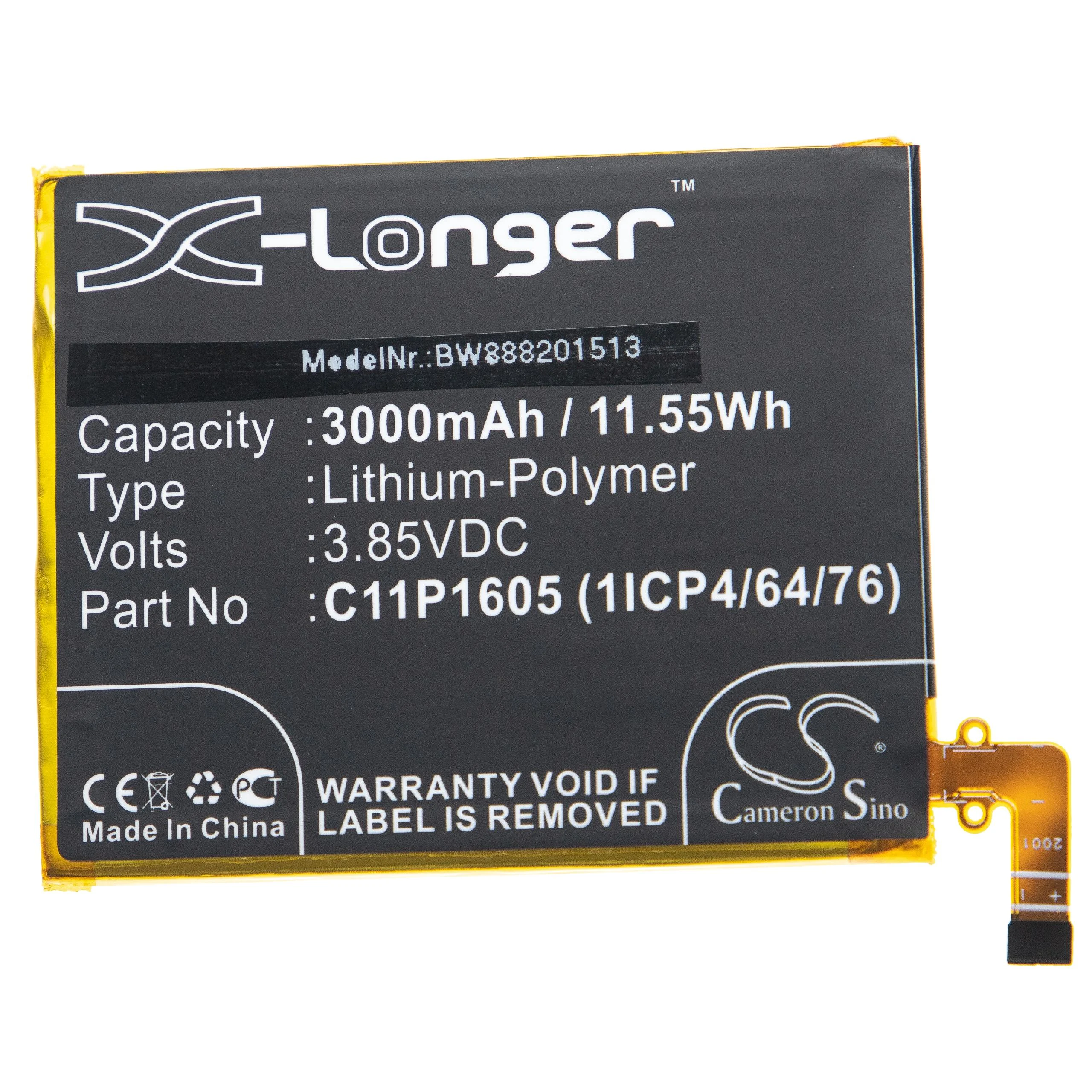 Batterie remplace Asus C11P1605 (1ICP4/64/76) téléphone portable Asus - 3000mAh 3,85V Li-polymère