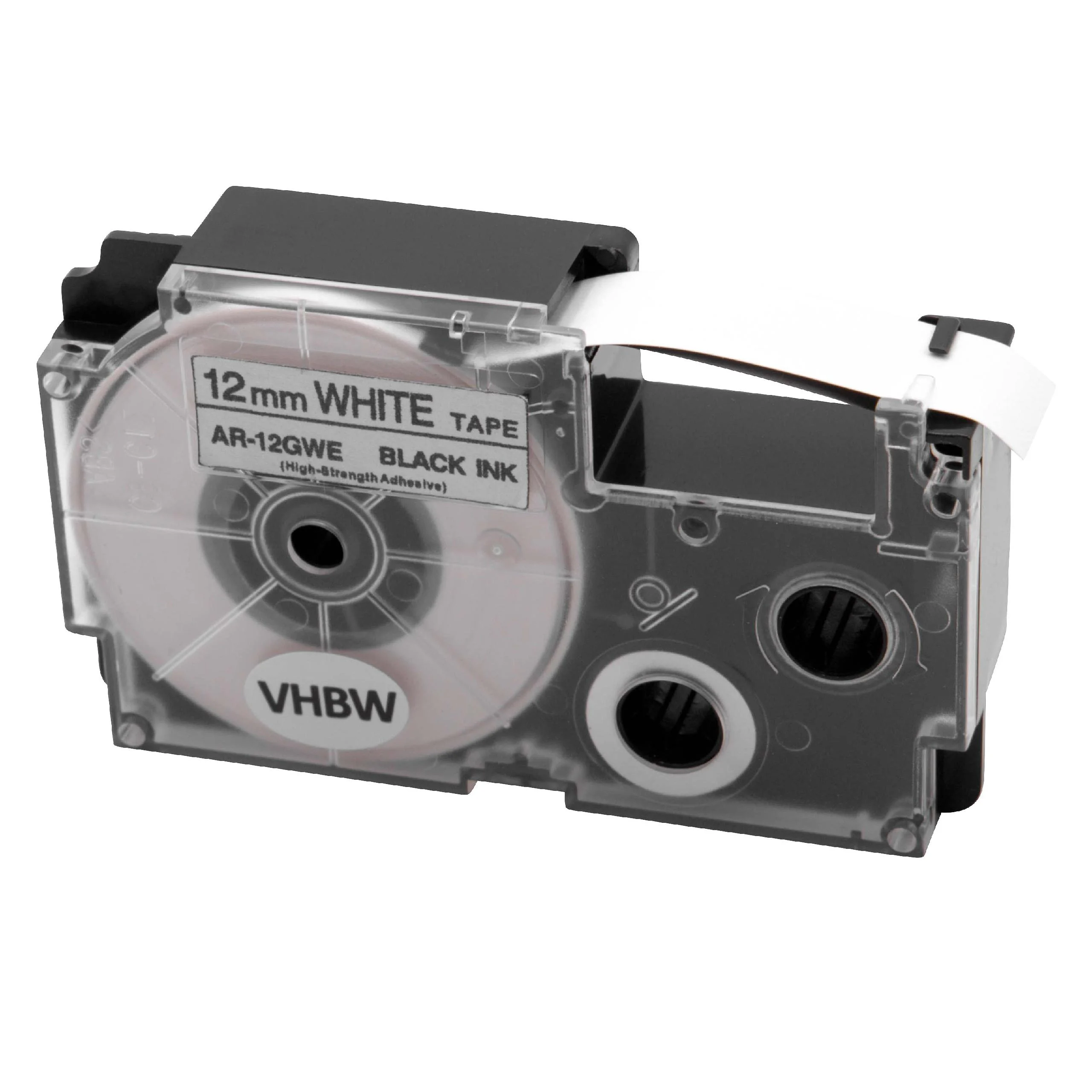 Cassette à ruban remplace Casio XR-12GWE - 12mm lettrage Noir ruban Blanc, plastique