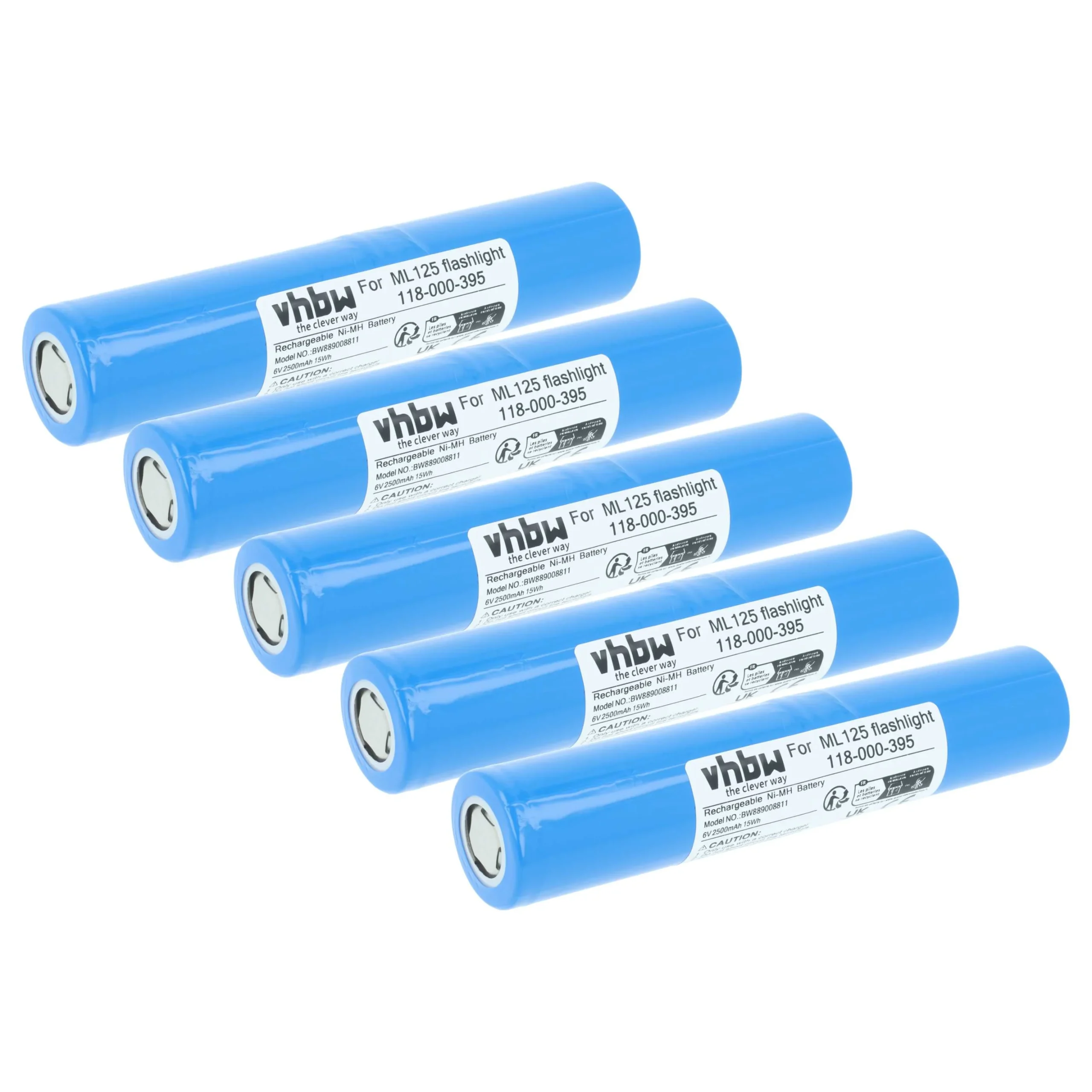 Batterie (5 pcs.) remplace Maglite 118-000-395 lampe de poche Maglite - 2500mAh 6V NiMH